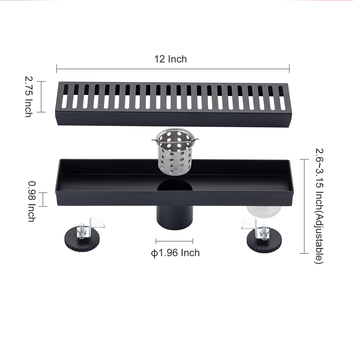 Drain de douche à grille linéaire de 12 po de largeur RX7002-12