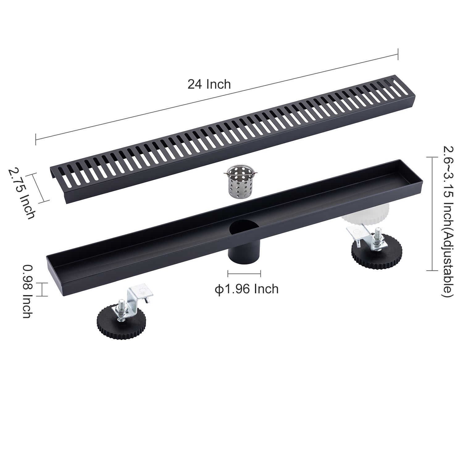 24" Linear Grid Shower Drain, Brushed Nickel