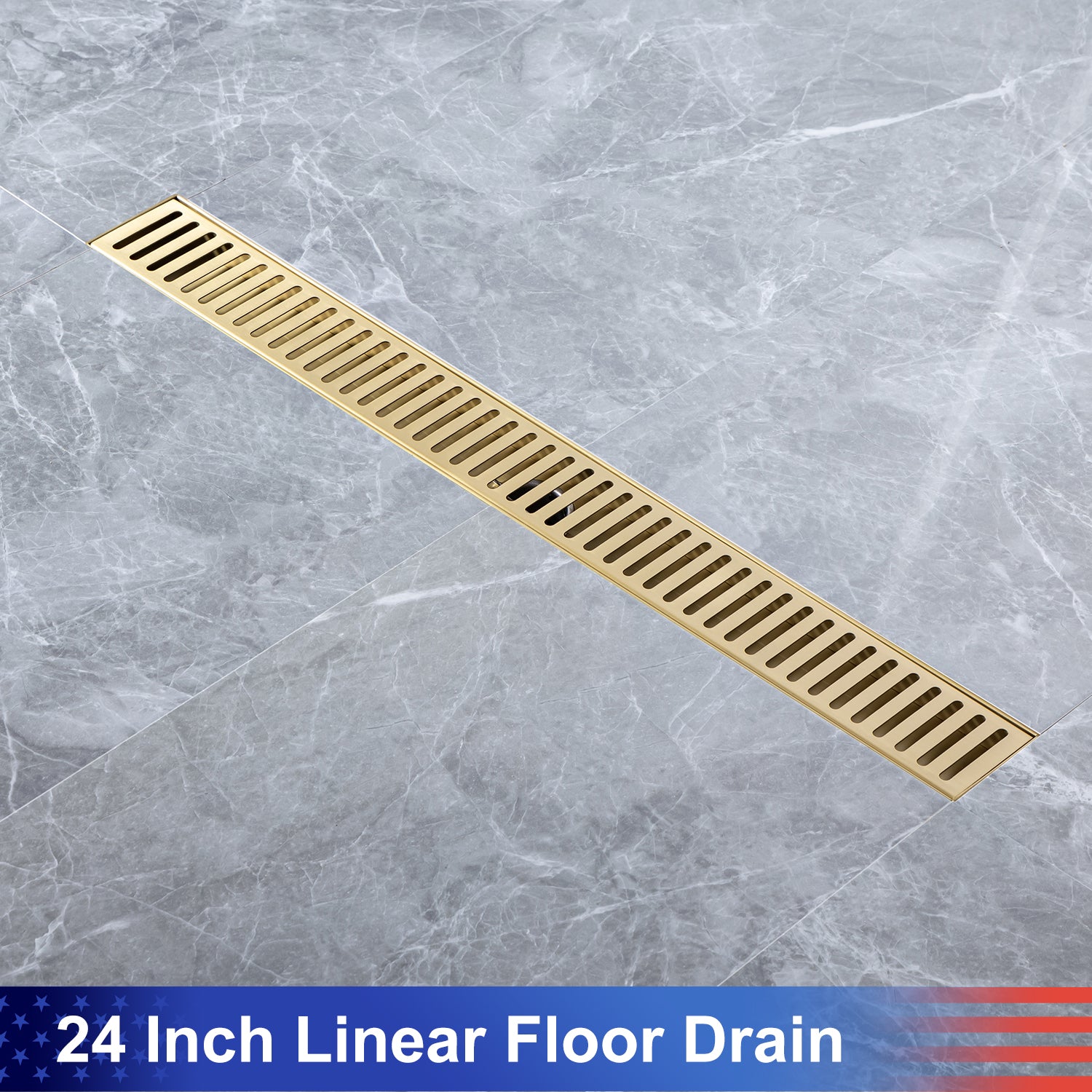 24" Linear Grid Shower Drain, Brushed Nickel