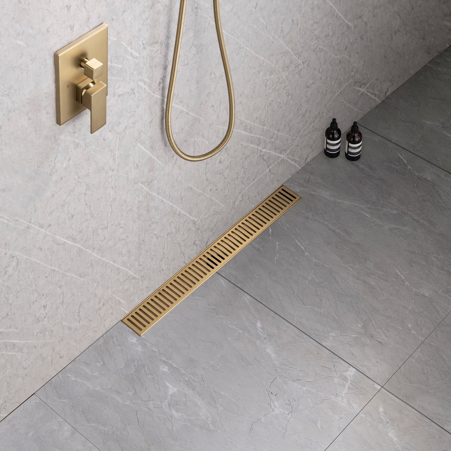 24" Linear Grid Shower Drain, Brushed Nickel