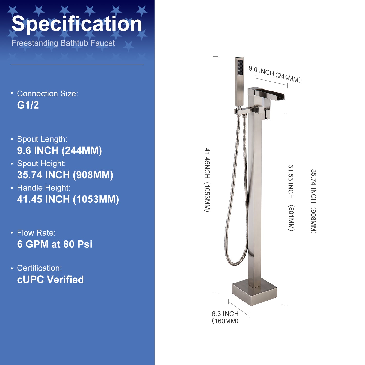 Single-Handle Floor-Mount Freestanding Tub Filler with Handheld Shower (S8002)