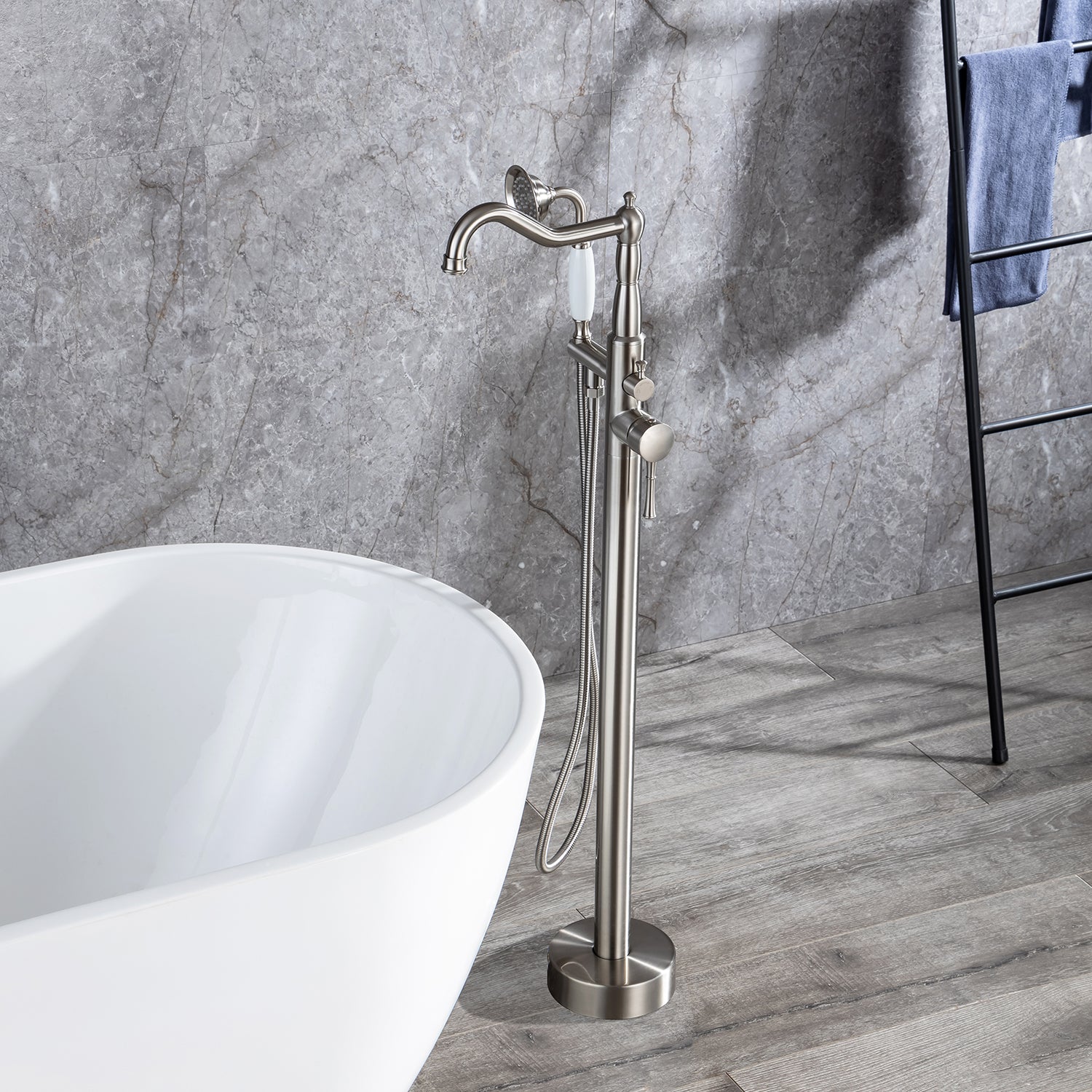 Single Handle Floor Mounted Clawfoot Tub Faucet with Handheld Shower RX8009