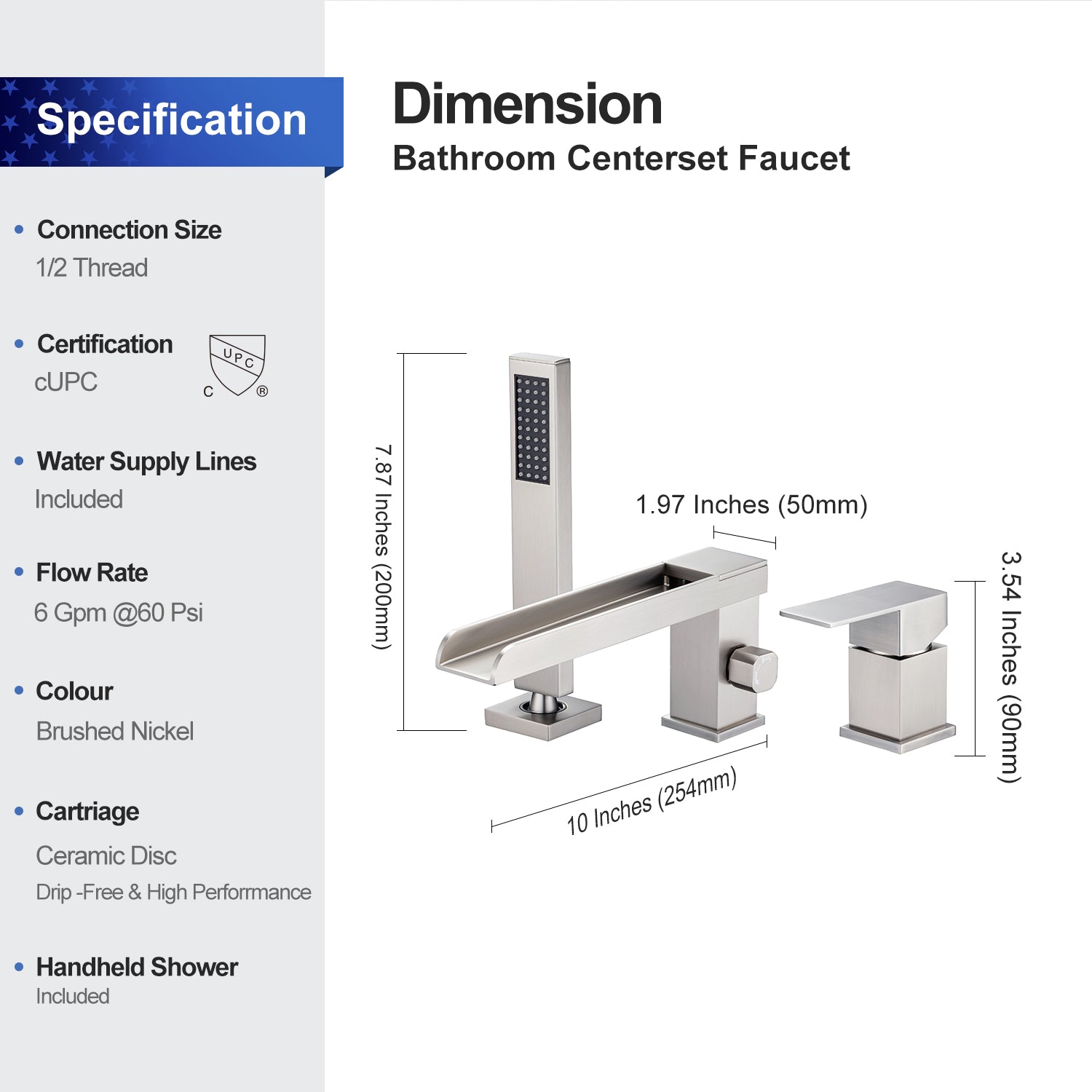Dimension of Bathroom Centerset Faucet