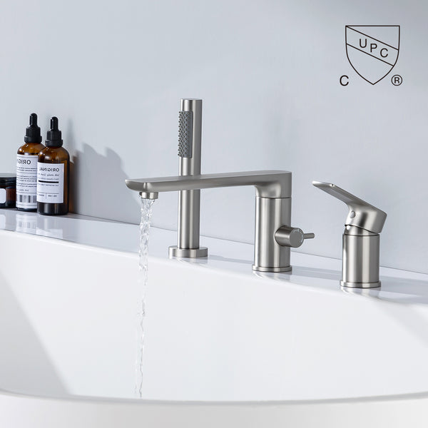 Deck Mounted Single-Handle Roman Tub Faucet with Diverter and Handheld shower RX8012