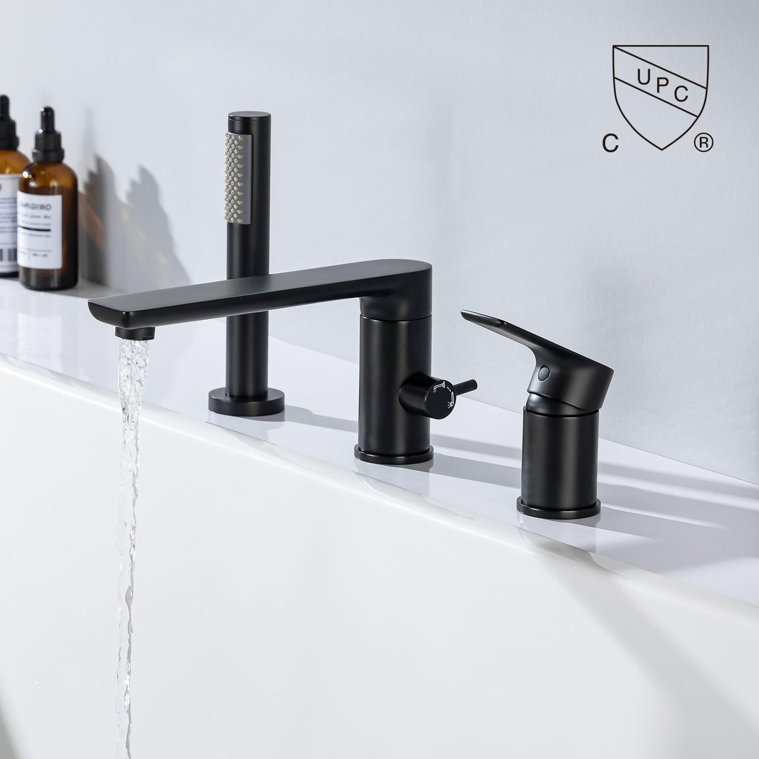 Deck Mounted Single-Handle Roman Tub Faucet with Diverter and Handheld shower RX8012