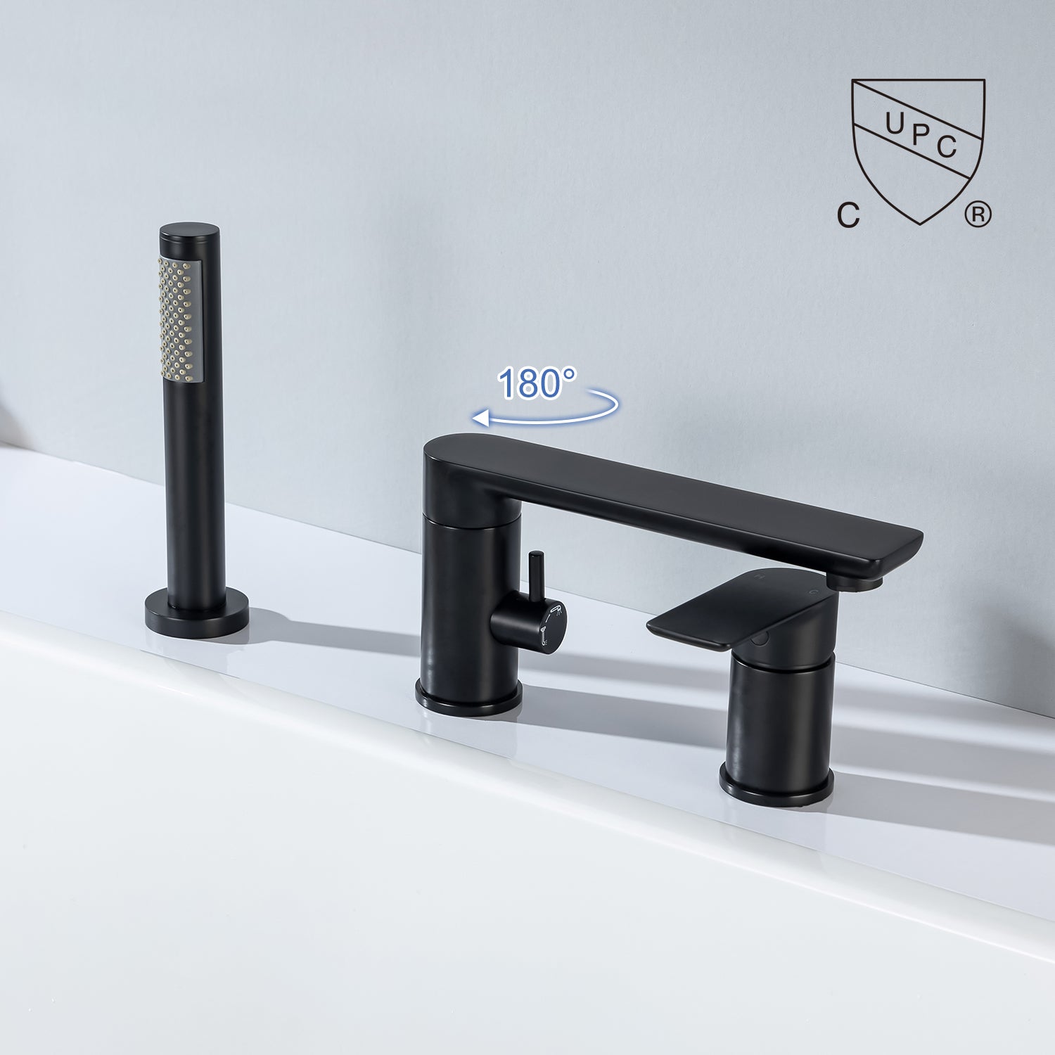 Deck Mounted Single-Handle Roman Tub Faucet with Diverter and Handheld shower RX8012