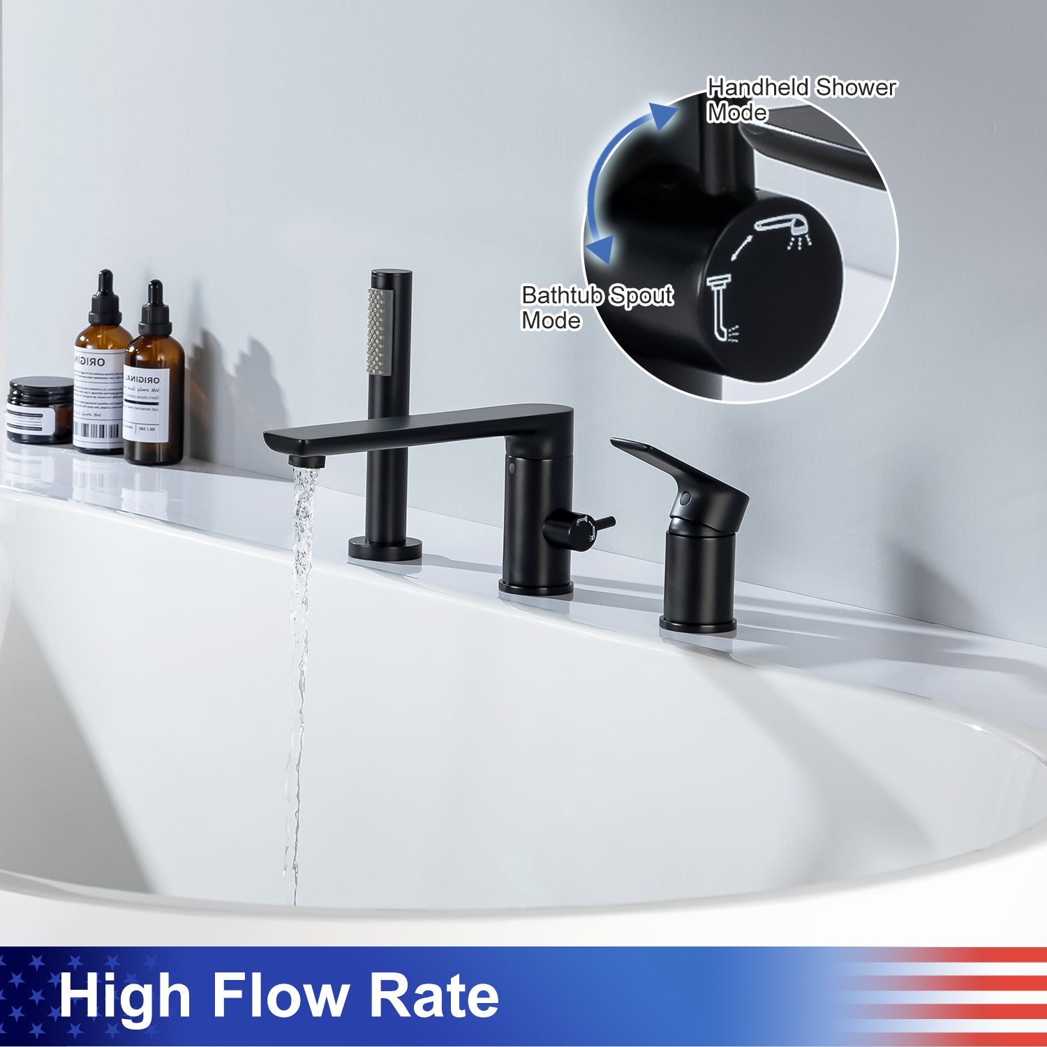 Deck Mounted Single-Handle Roman Tub Faucet with Diverter and Handheld shower RX8012