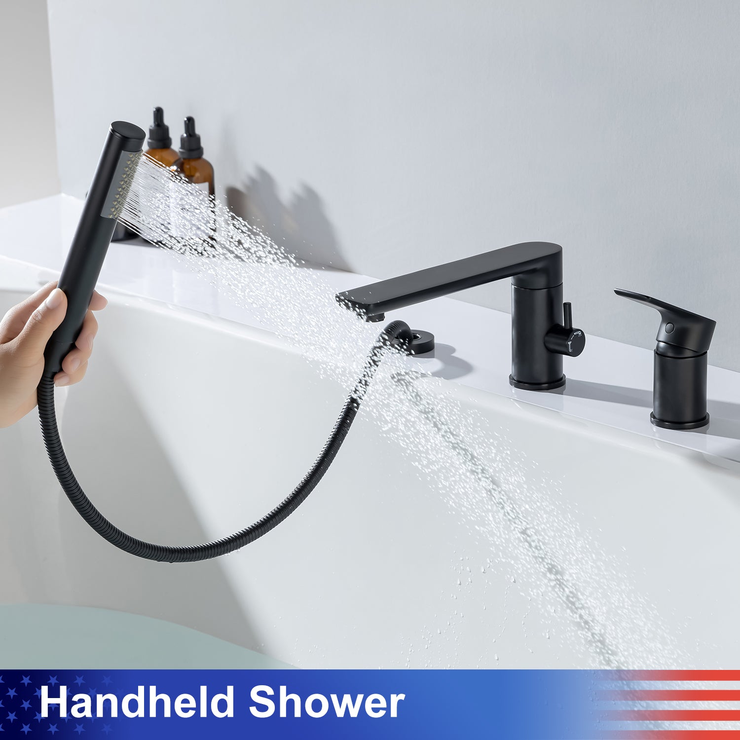 Deck Mounted Single-Handle Roman Tub Faucet with Diverter and Handheld shower RX8012