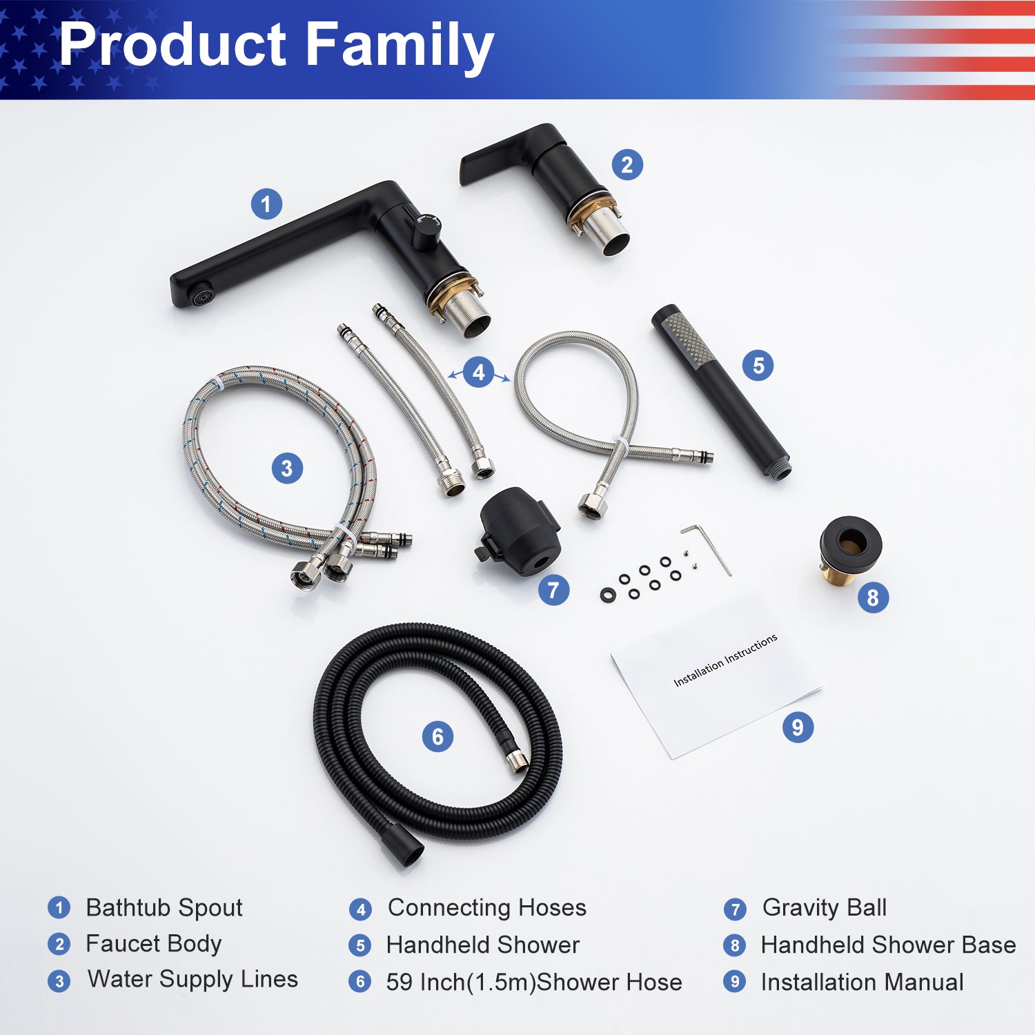 Deck Mounted Single-Handle Roman Tub Faucet with Diverter and Handheld shower RX8012