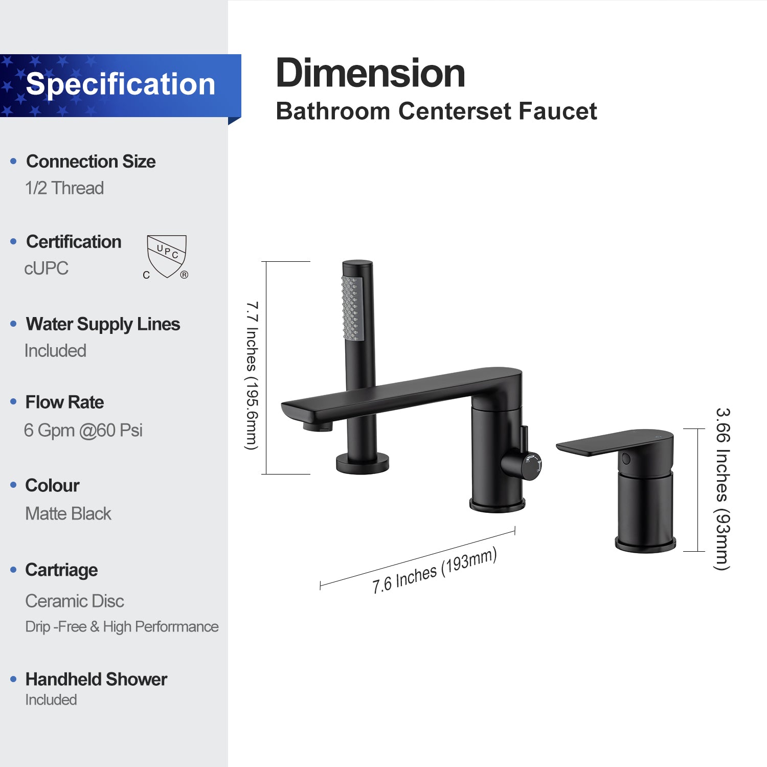 Deck Mounted Single-Handle Roman Tub Faucet with Diverter and Handheld shower RX8012