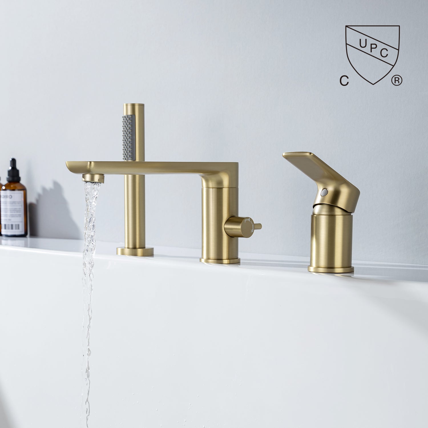 Deck Mounted Single-Handle Roman Tub Faucet with Diverter and Handheld shower RX8012