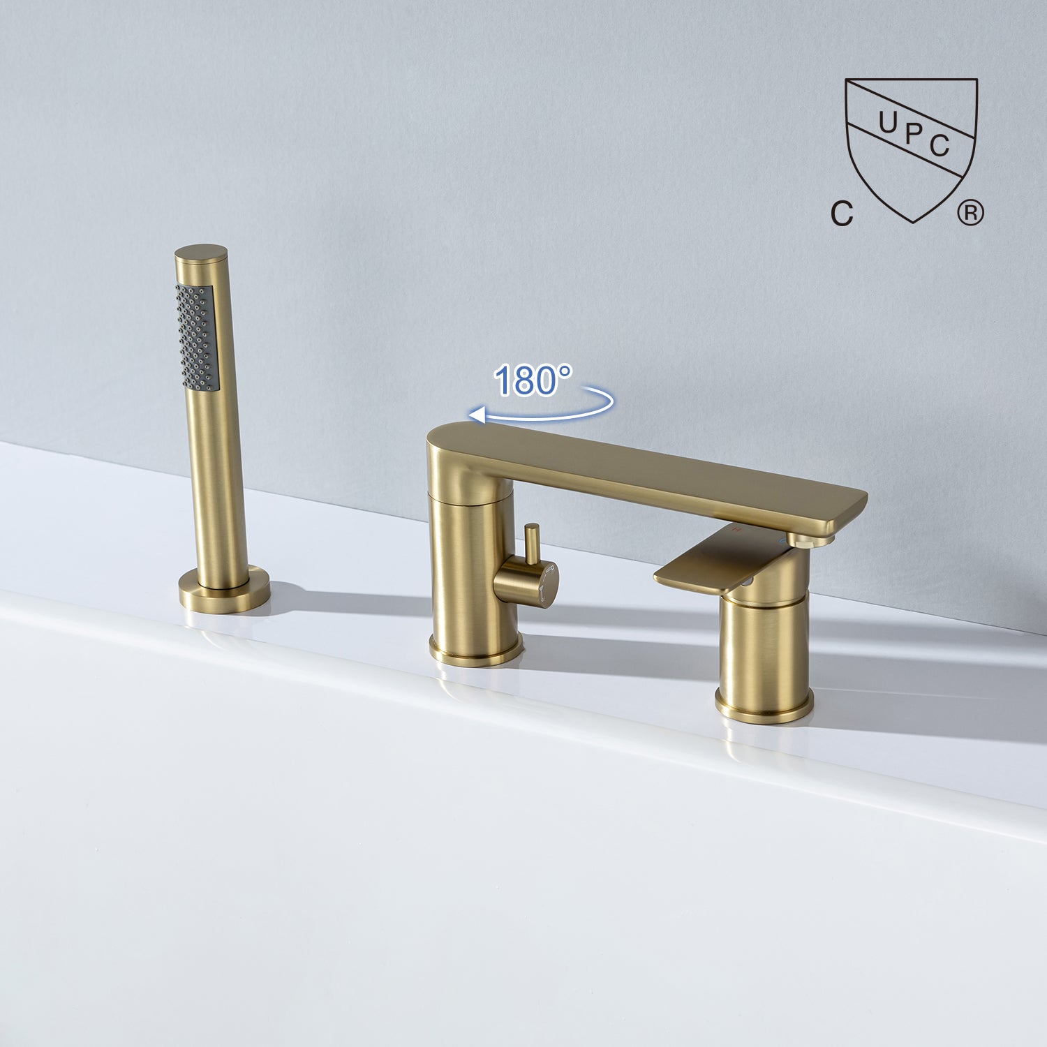 Deck Mounted Single-Handle Roman Tub Faucet with Diverter and Handheld shower RX8012