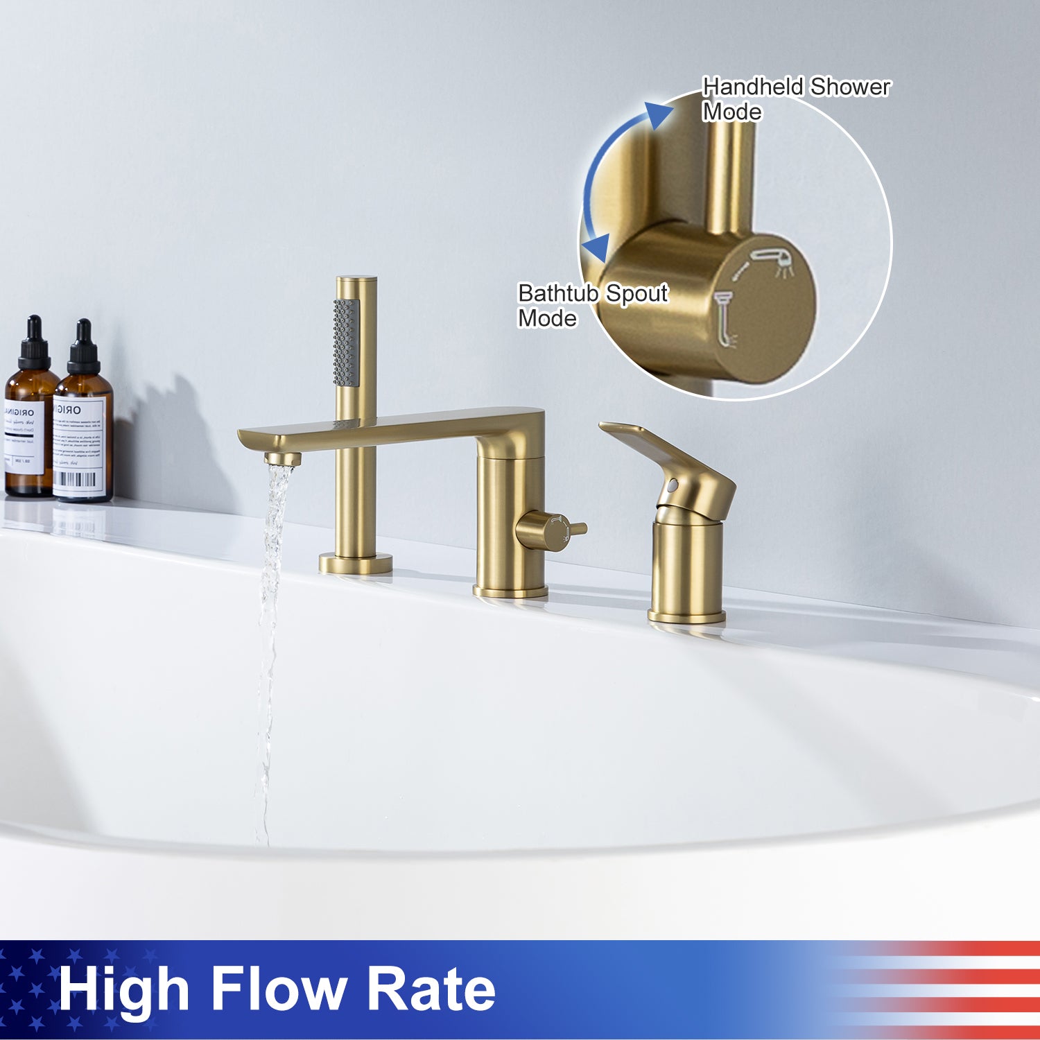 Deck Mounted Single-Handle Roman Tub Faucet with Diverter and Handheld shower RX8012