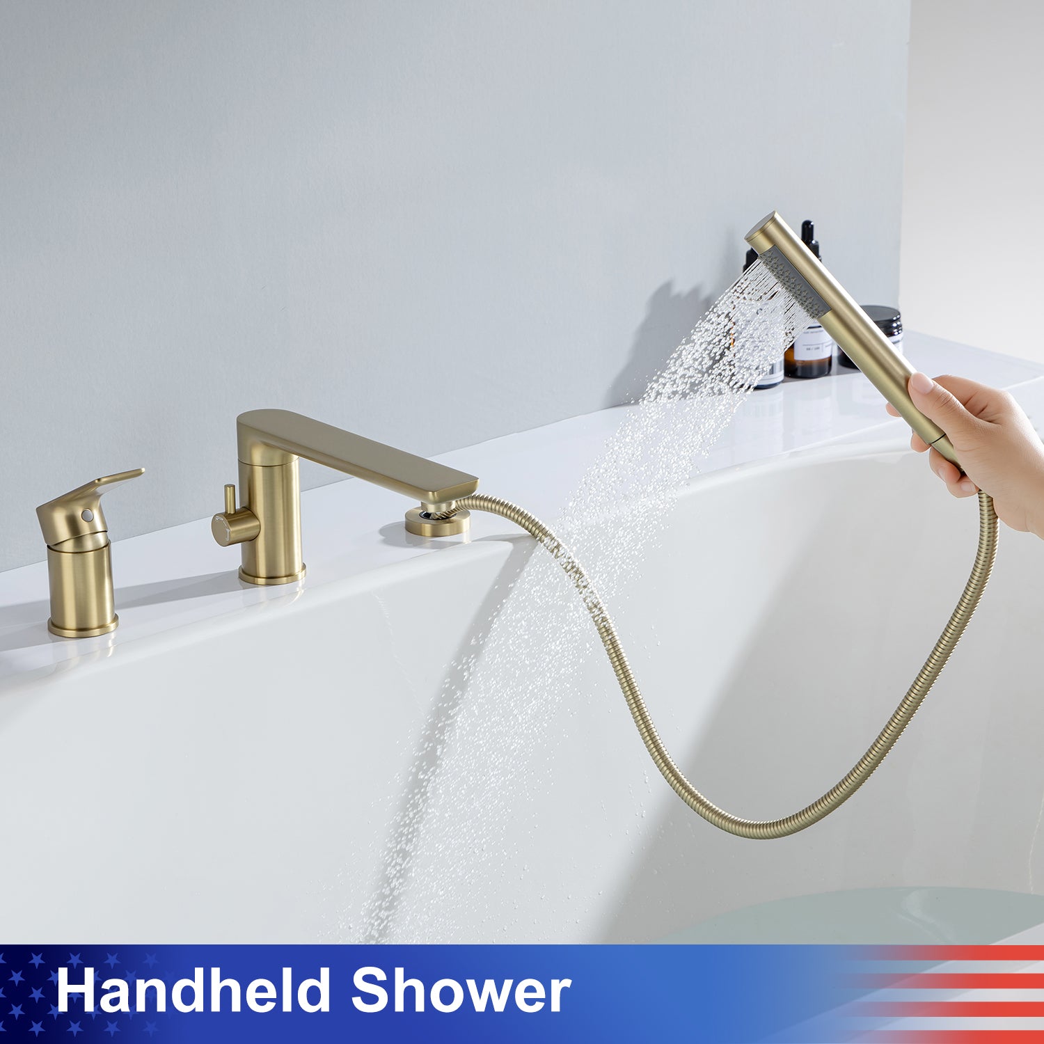 Deck Mounted Single-Handle Roman Tub Faucet with Diverter and Handheld shower RX8012