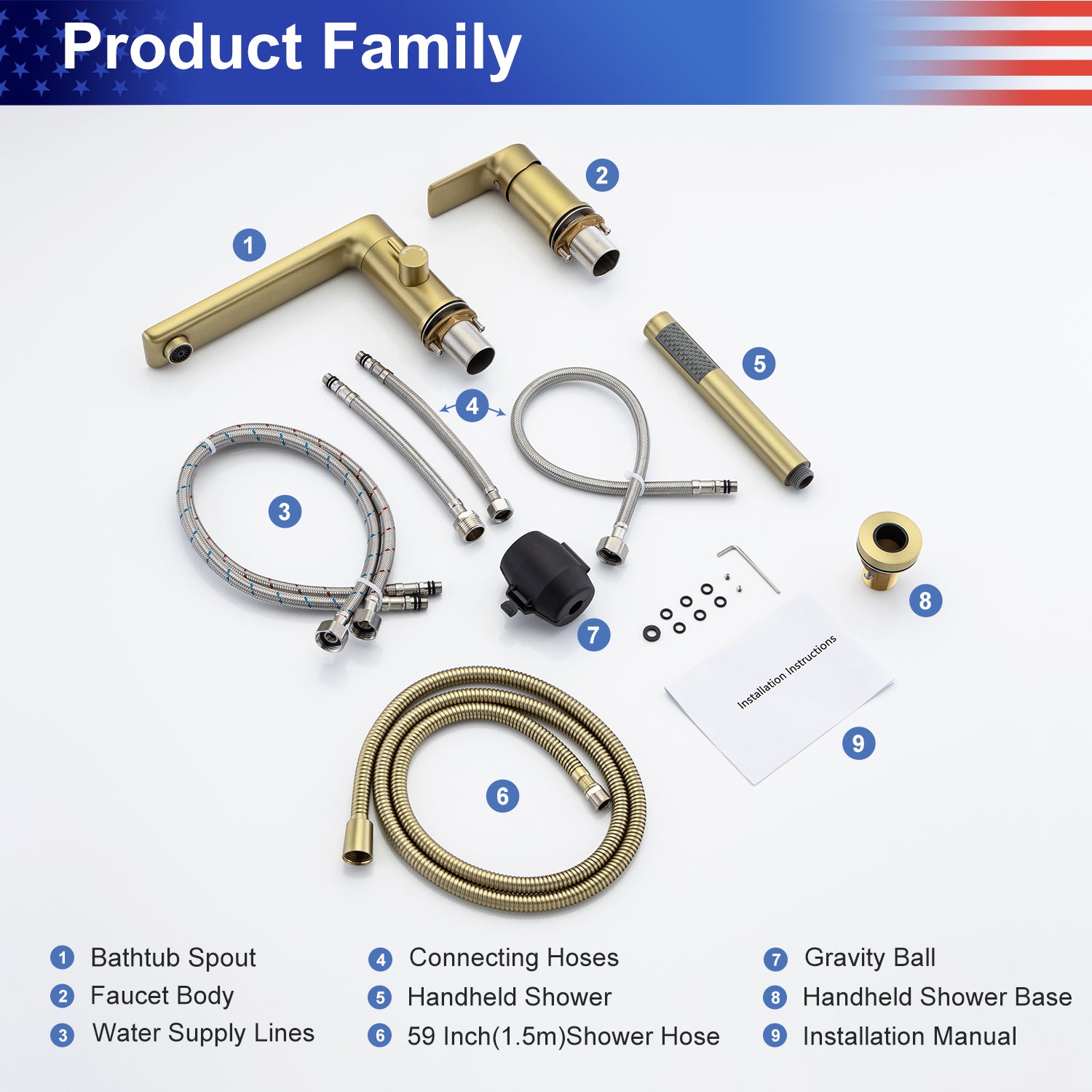 Deck Mounted Single-Handle Roman Tub Faucet with Diverter and Handheld shower RX8012