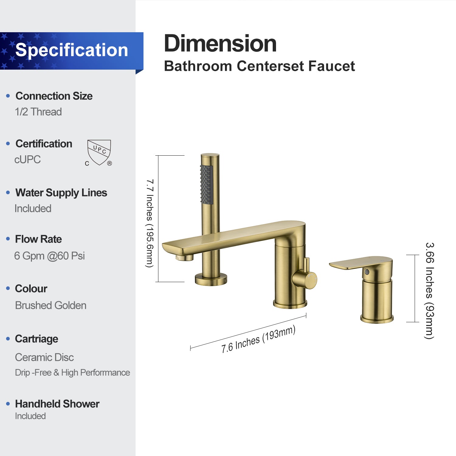 Deck Mounted Single-Handle Roman Tub Faucet with Diverter and Handheld shower RX8012