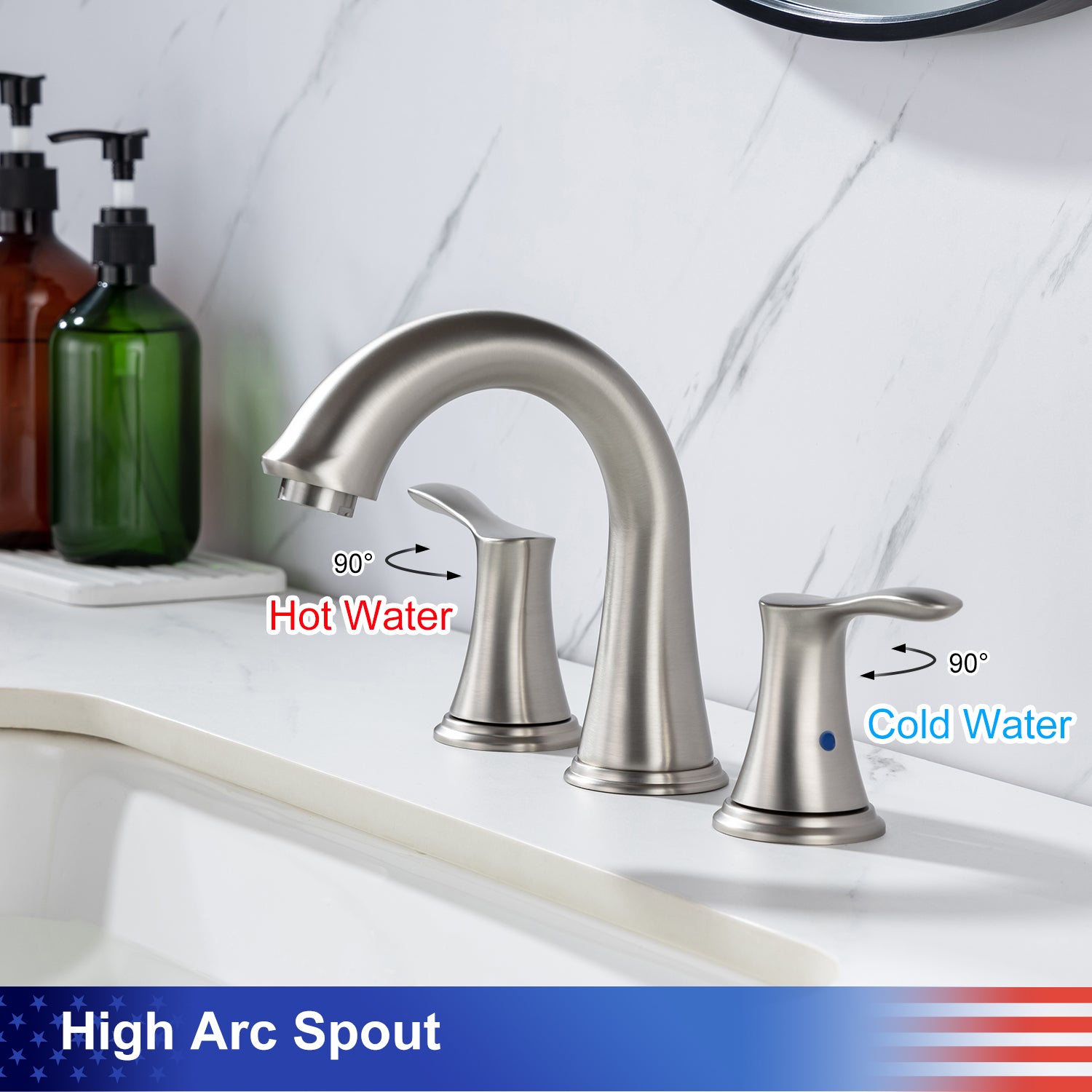 High Arc Spout Faucet 2-handle Bathroom Faucet 
