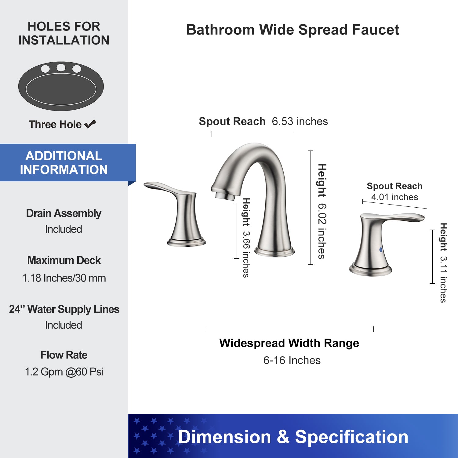 Widespread Faucet 2-handle Bathroom Faucet with Drain Assembly RX83007