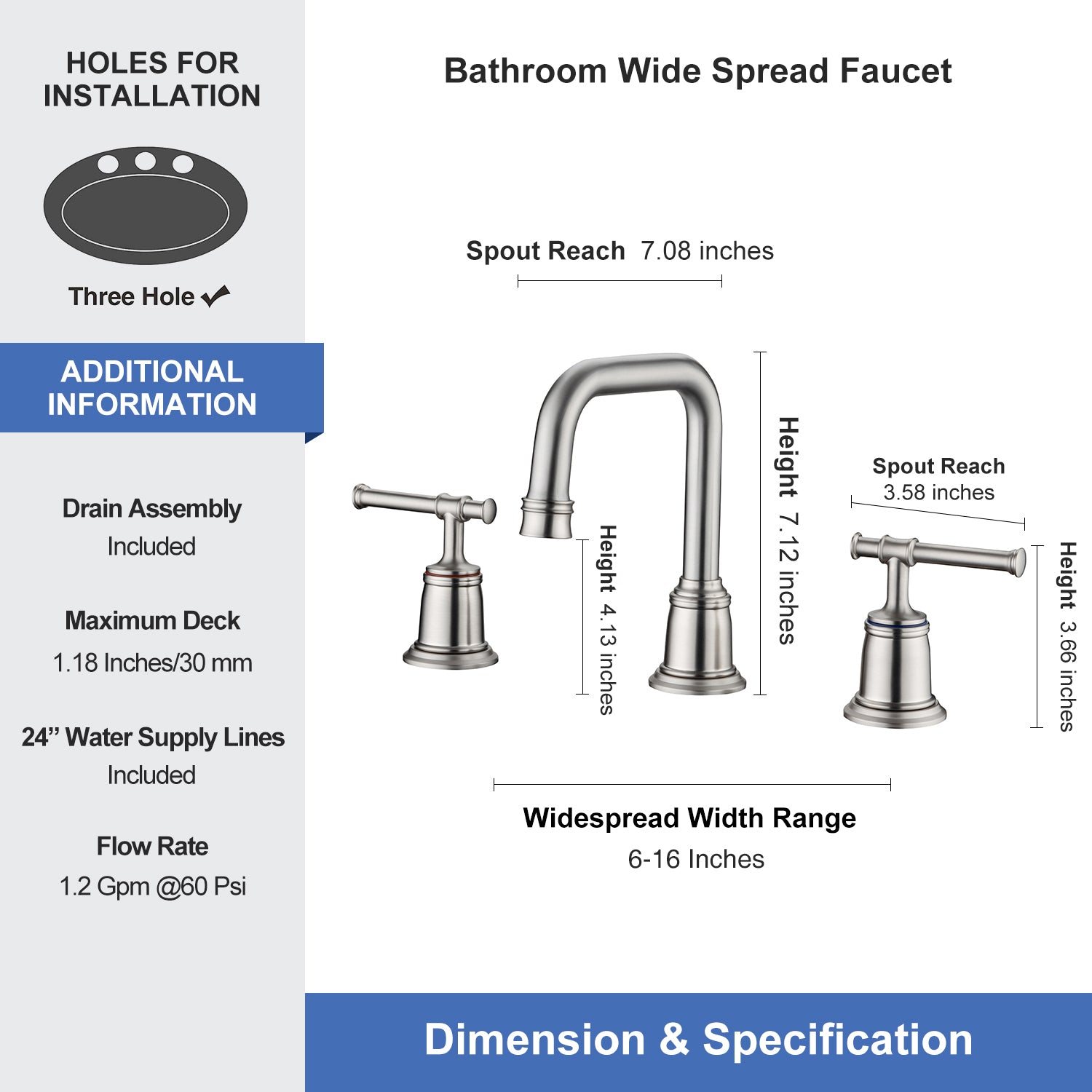 Widespread Faucet 2-handle Bathroom Faucet with Drain Assembly RX83008