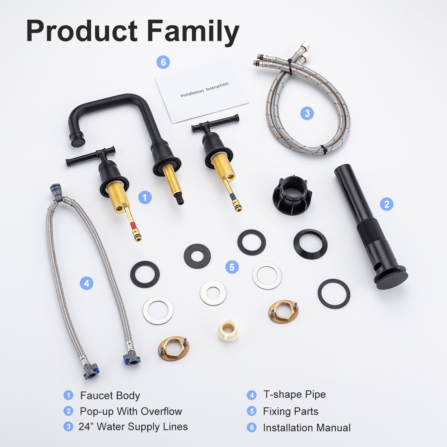 2-Handle Widespread Bathroom Faucet with Drain Assembly (S83008)