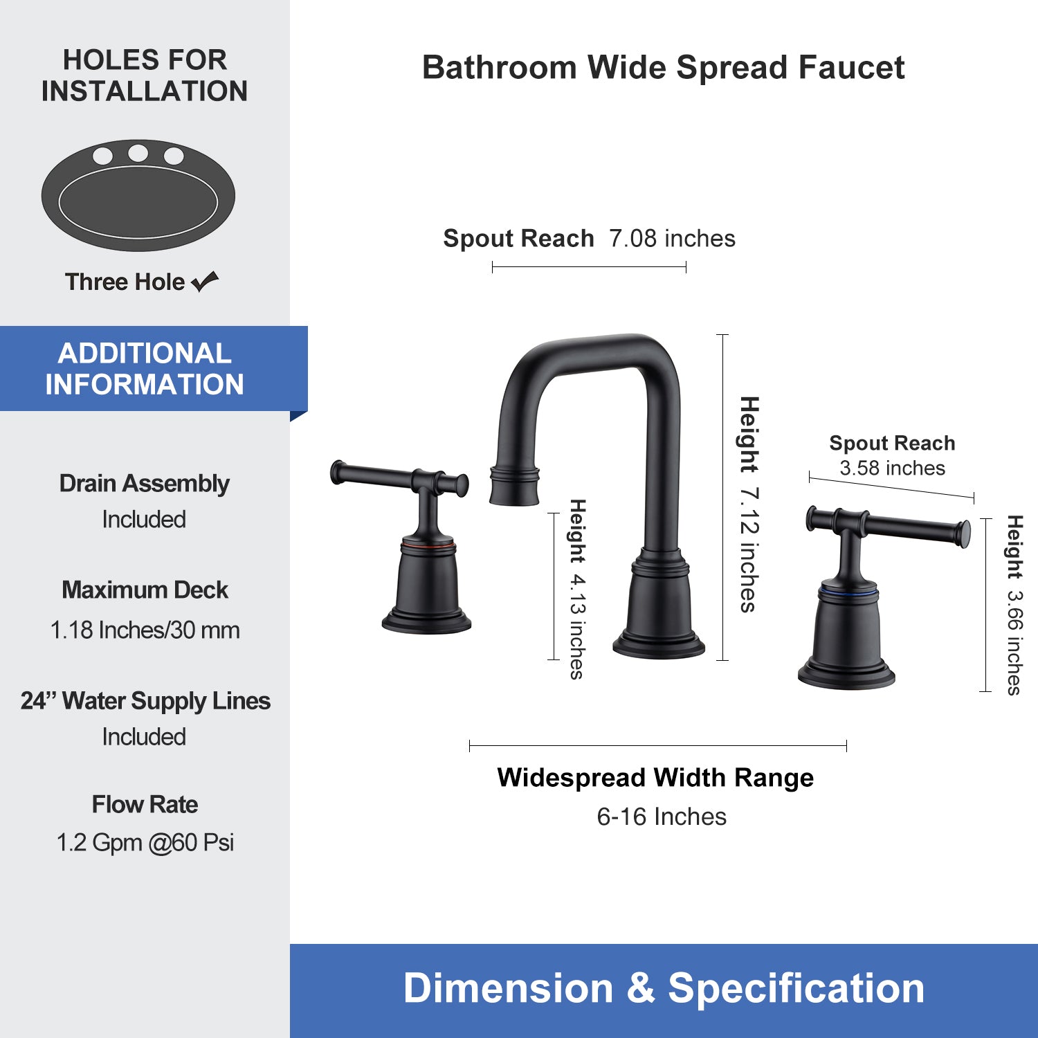 2-Handle Widespread Bathroom Faucet with Drain Assembly (S83008)
