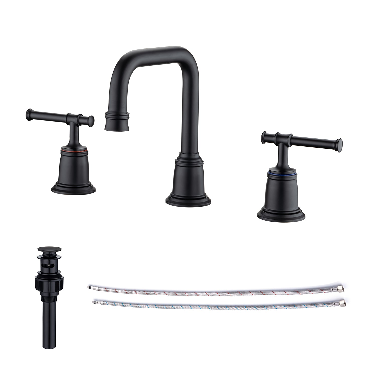 Bathroom Faucet with Drain Assembly RX83008 Black Matte 
