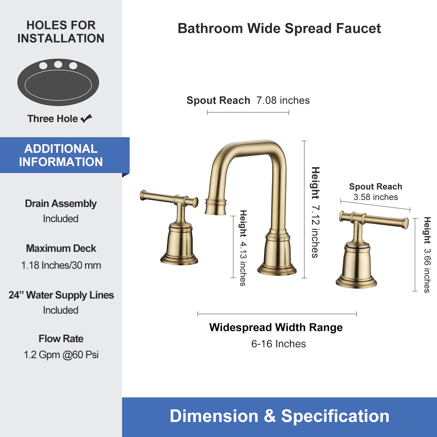 2-Handle Widespread Bathroom Faucet with Drain Assembly (S83008)