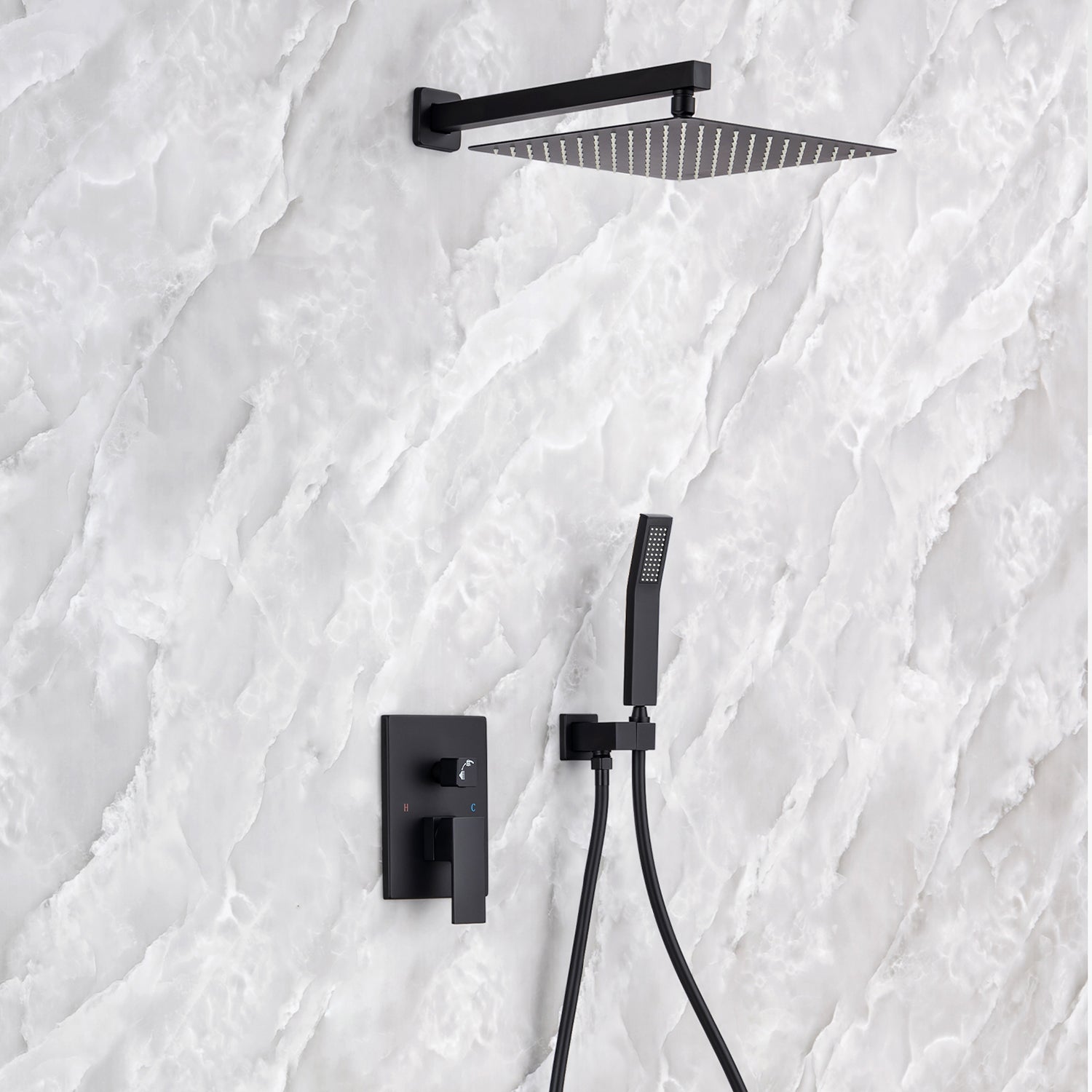 Pommeau de douche carré à 2 voies et montage mural de 10 po avec robinet à montage brut RX93102-10