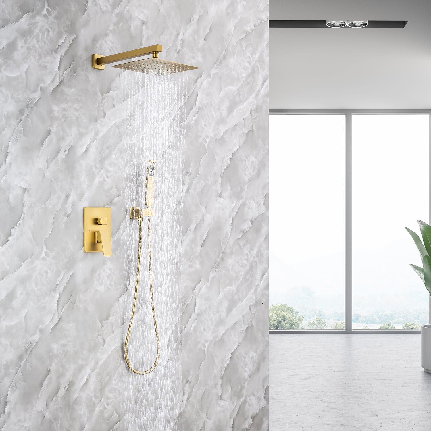 Pommeau de douche carré à 2 voies et montage mural de 10 po avec robinet à montage brut RX93102-10
