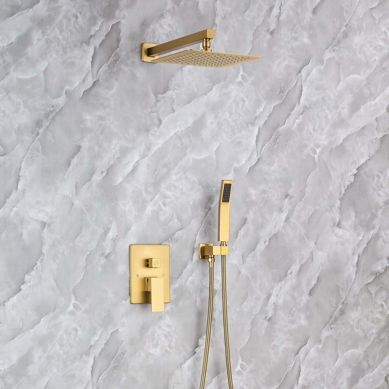 Pommeau de douche carré à 2 voies et montage mural de 10 po avec robinet à montage brut RX93102-10
