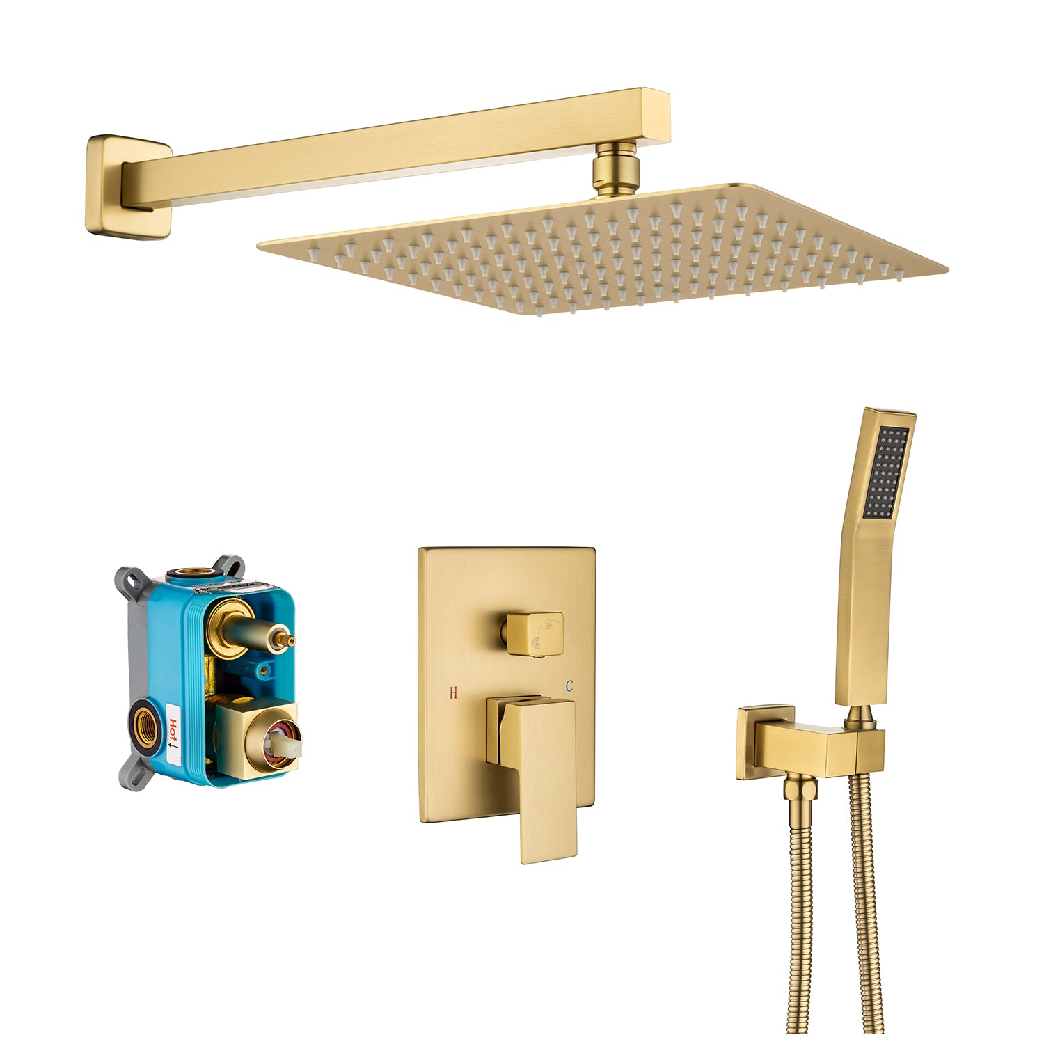 Pommeau de douche carré à 2 voies et montage mural de 10 po avec robinet à montage brut RX93102-10