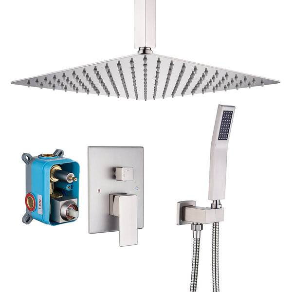 【Rainlex RX95102-12】12" Shower Haead  Dual Functions Ceilling-Mount  Balance SquareSquare Shower Faucet(Rough-in Valve Included)