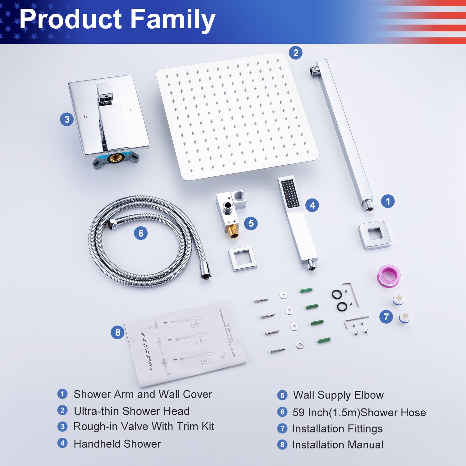 12" Shower Head 2-way Ceiling-Mount Square Shower Faucet with Rough-in Valve RX95102-12