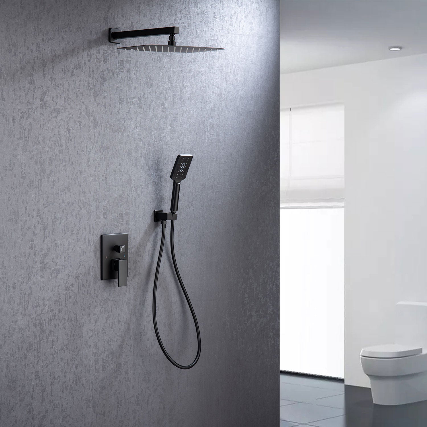 Pommeau de douche carré à 2 voies et montage mural de 12 po avec robinet d'arrêt RX97202-12