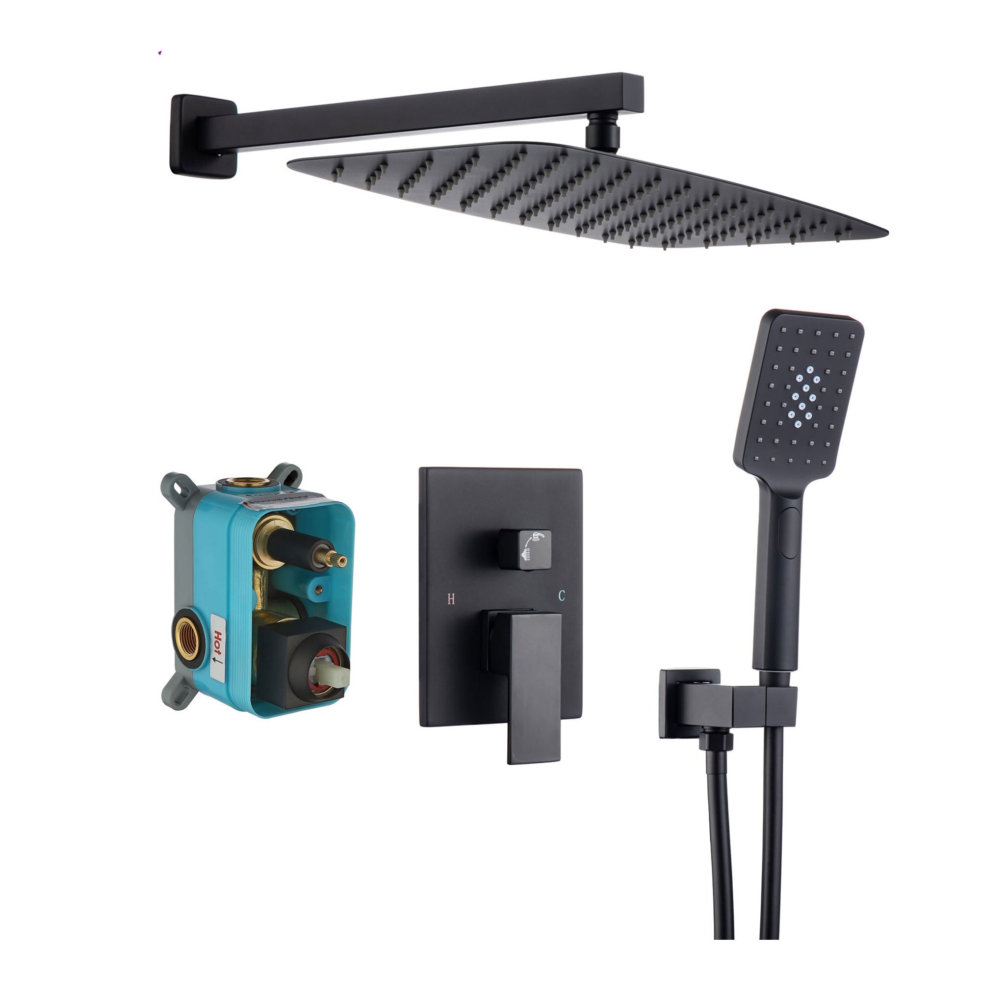12" Square 2-Way Wall-Mount Shower System with Rough-in Valve (S97202)