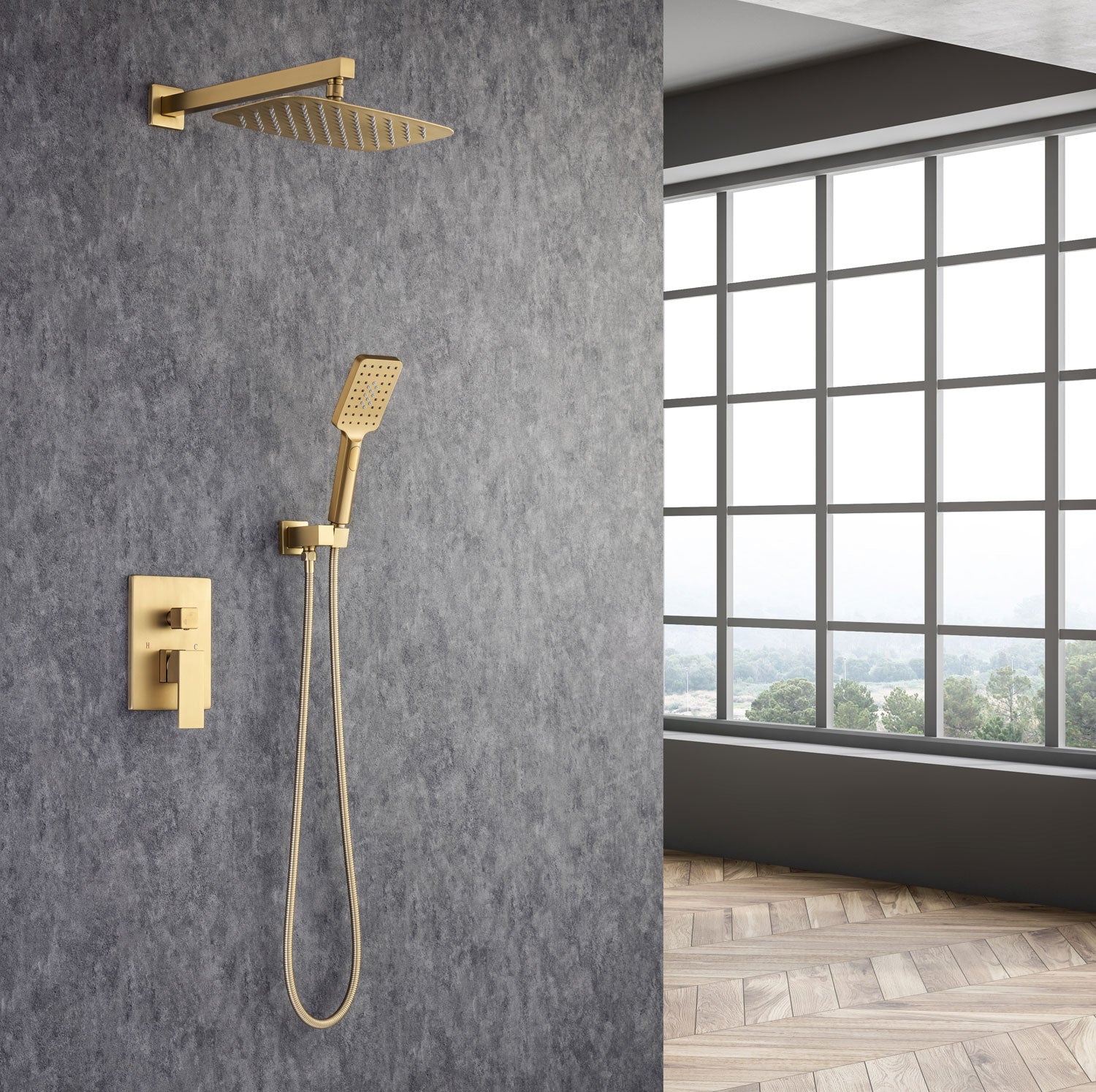 12" Square 2-Way Wall-Mount Shower System with Rough-in Valve (S97202)