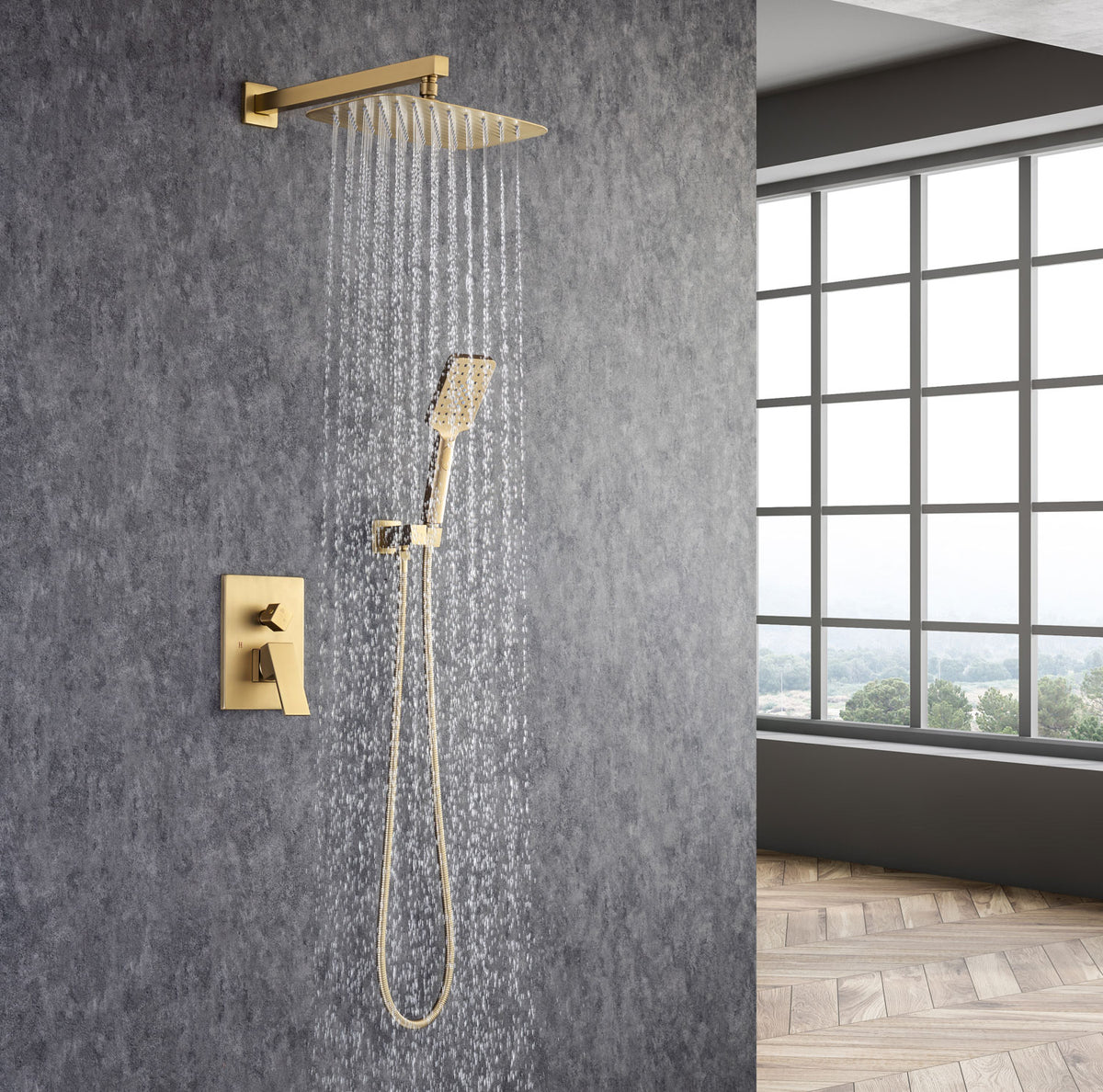 12" Square 2-Way Wall-Mount Shower System with Rough-in Valve (S97202)