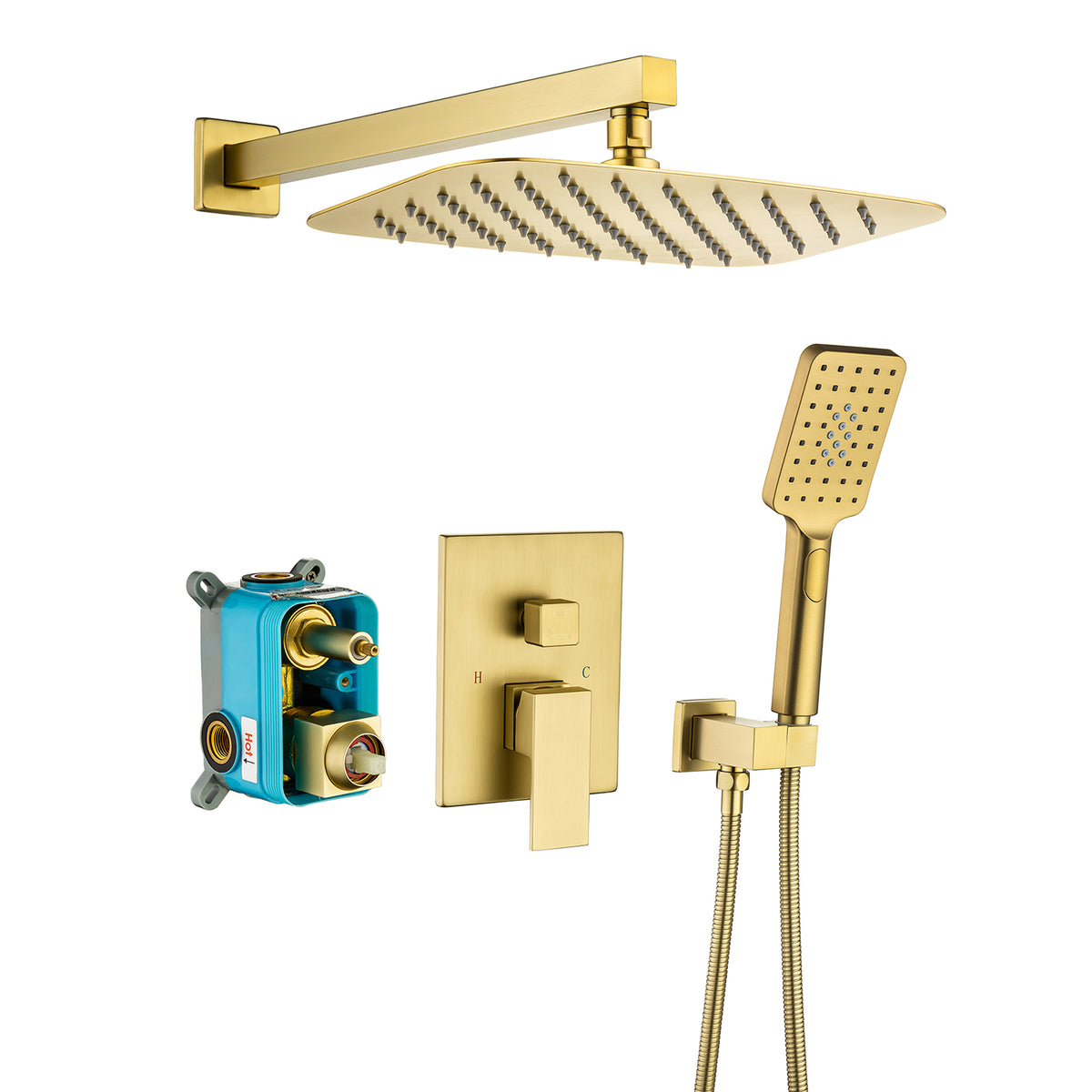 12" Square 2-Way Wall-Mount Shower System with Rough-in Valve (S97202)