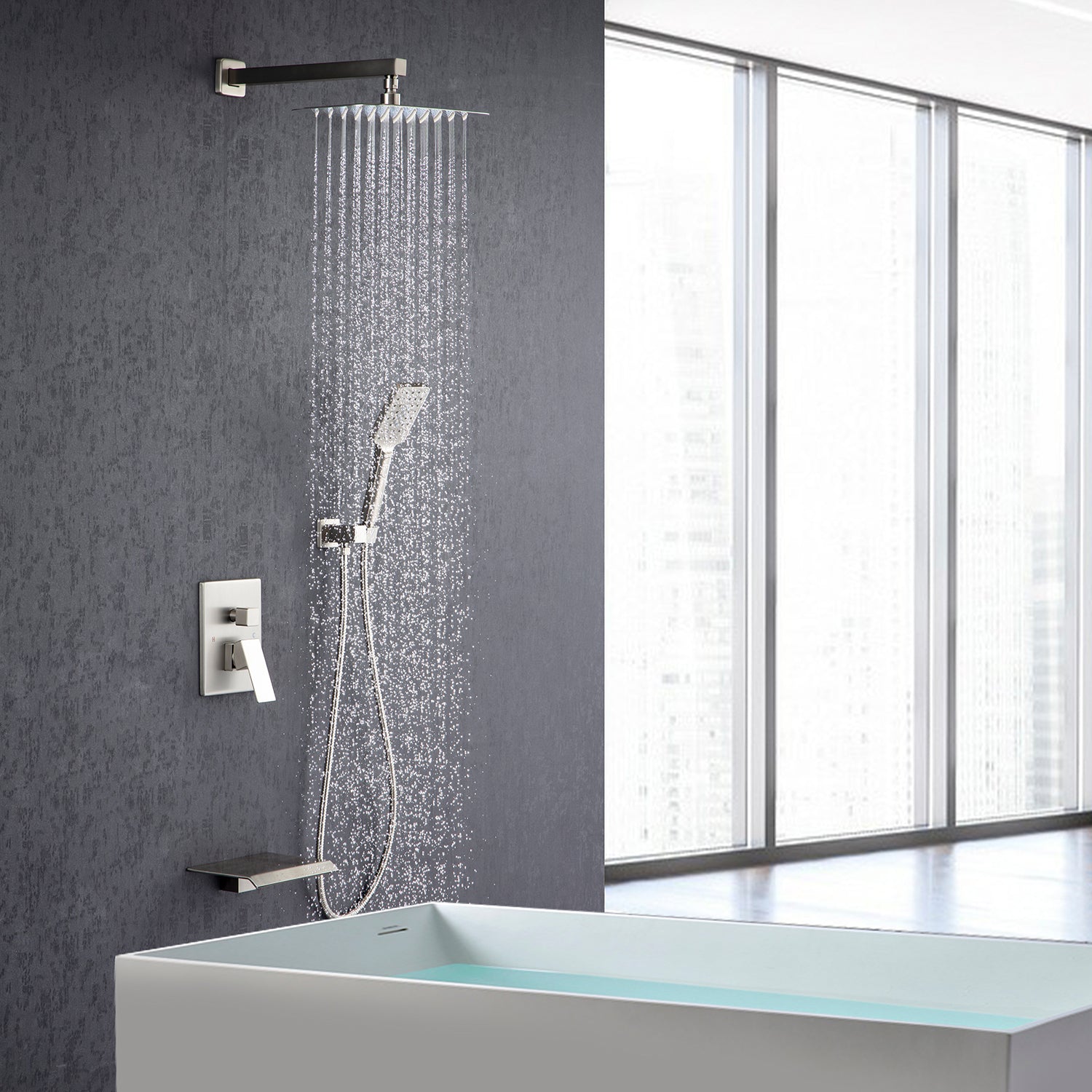 【Rainlex RX97203-12】12" Shower Head three Function Wall-Mount  Pressure Balance Square Shower Faucet(Rough-in Valve Included)