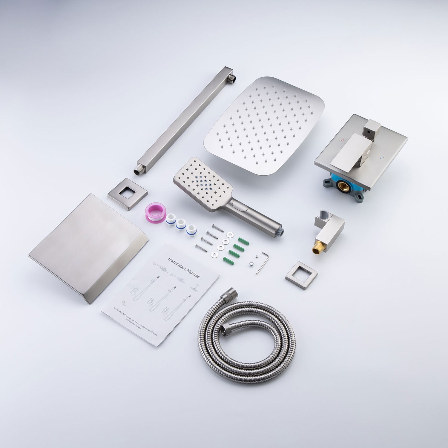 12" Square 3-Way Wall-Mount Shower System with Rough-in Valve