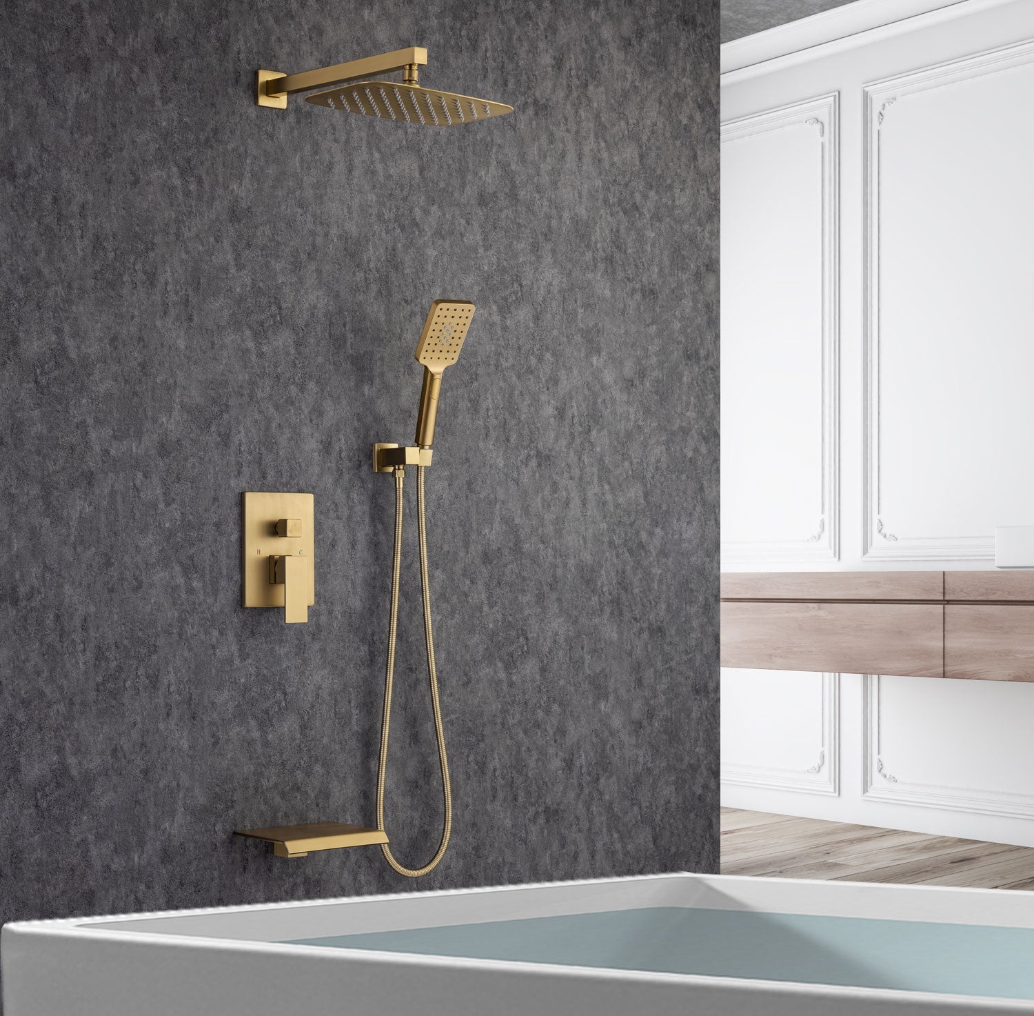 12" Square 3-Way Wall-Mount Shower System with Rough-in Valve