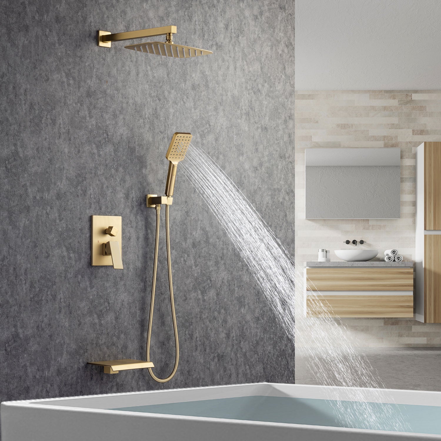 12" Square 3-Way Wall-Mount Shower System with Rough-in Valve