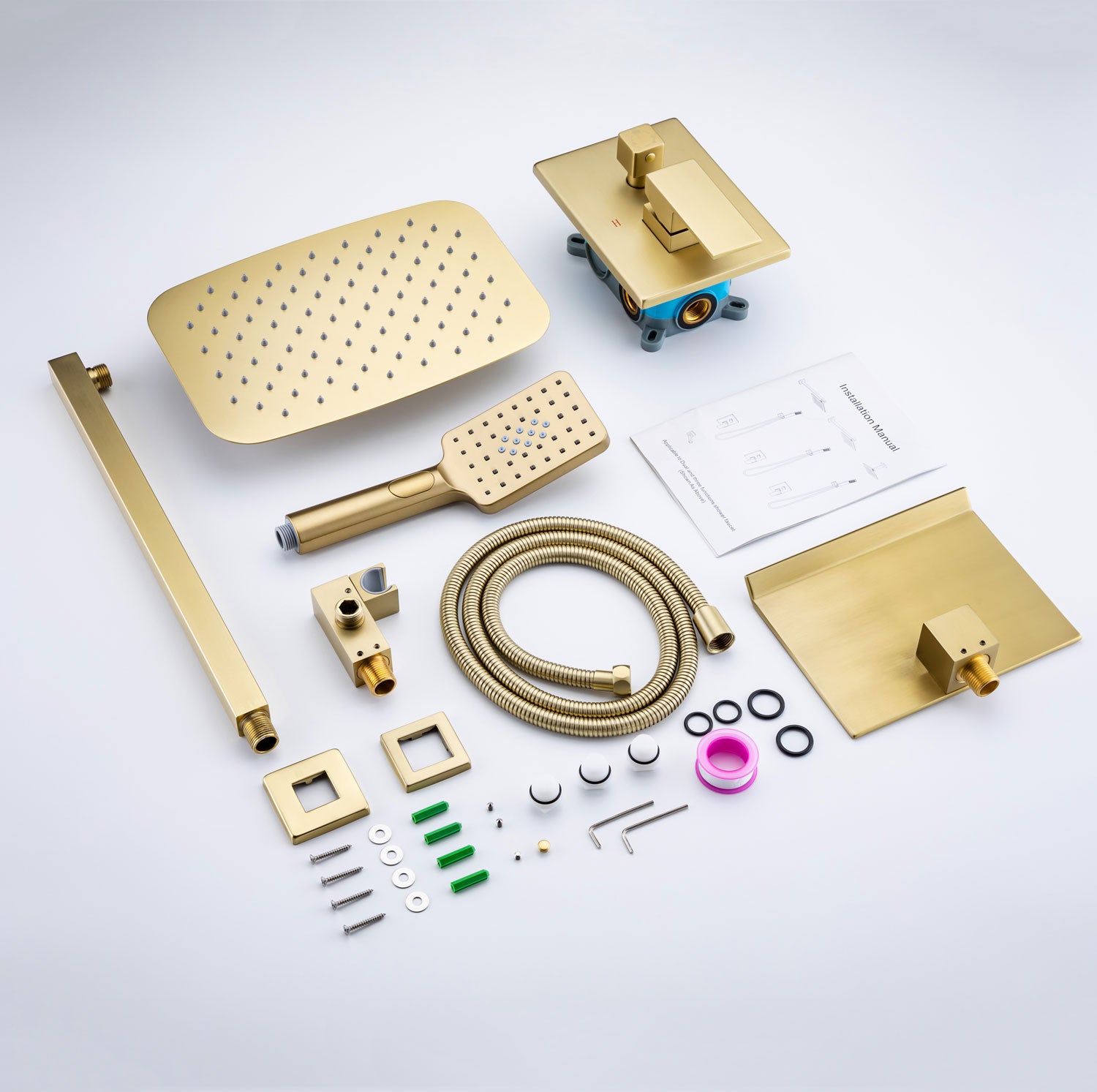 12" Square 3-Way Wall-Mount Shower System with Rough-in Valve