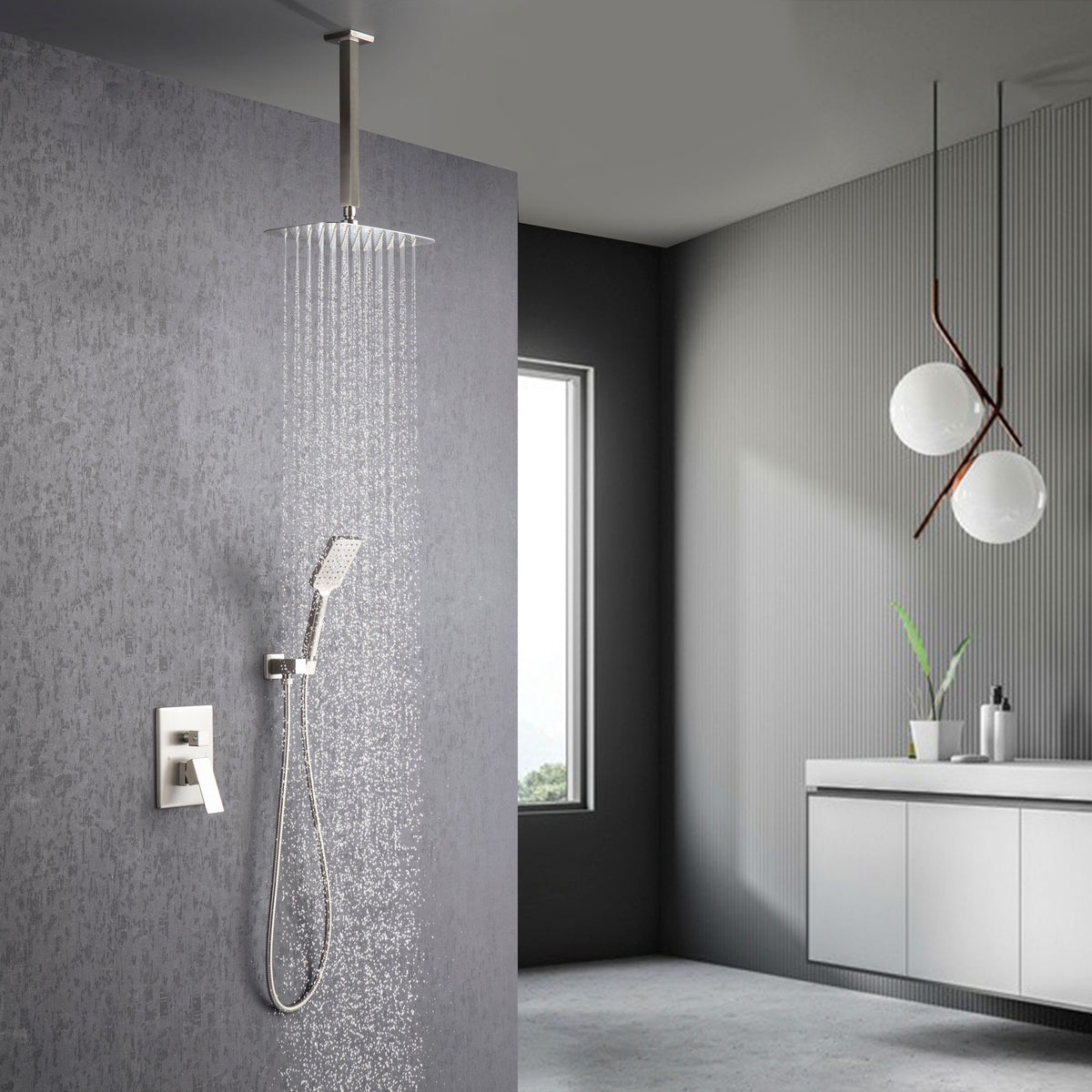 RAINLEX 12 in. Square Wall-Mount Complete Shower System with Rough-In Valve