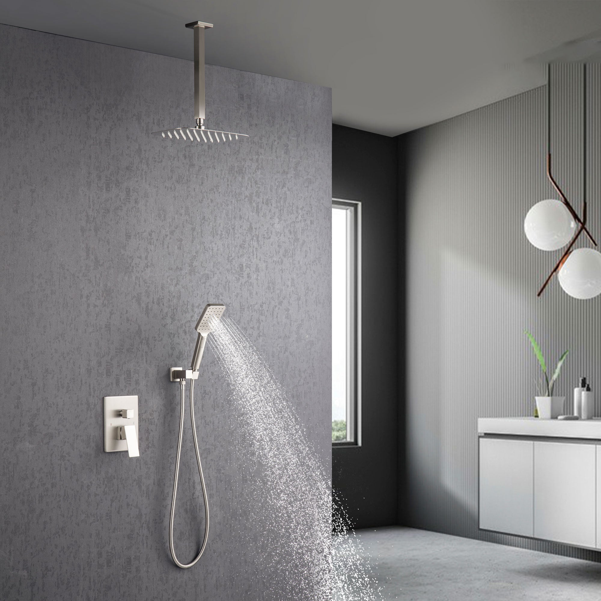 Système de douche complet à montage mural de 12 po avec robinet d'installation brute RX97205-12 