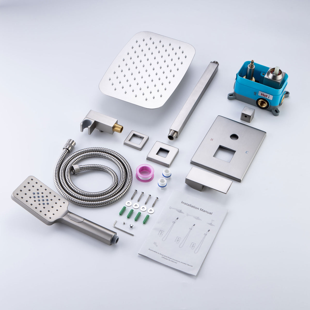 RAINLEX 12 in. Square Wall-Mount Complete Shower System with Rough-In Valve
