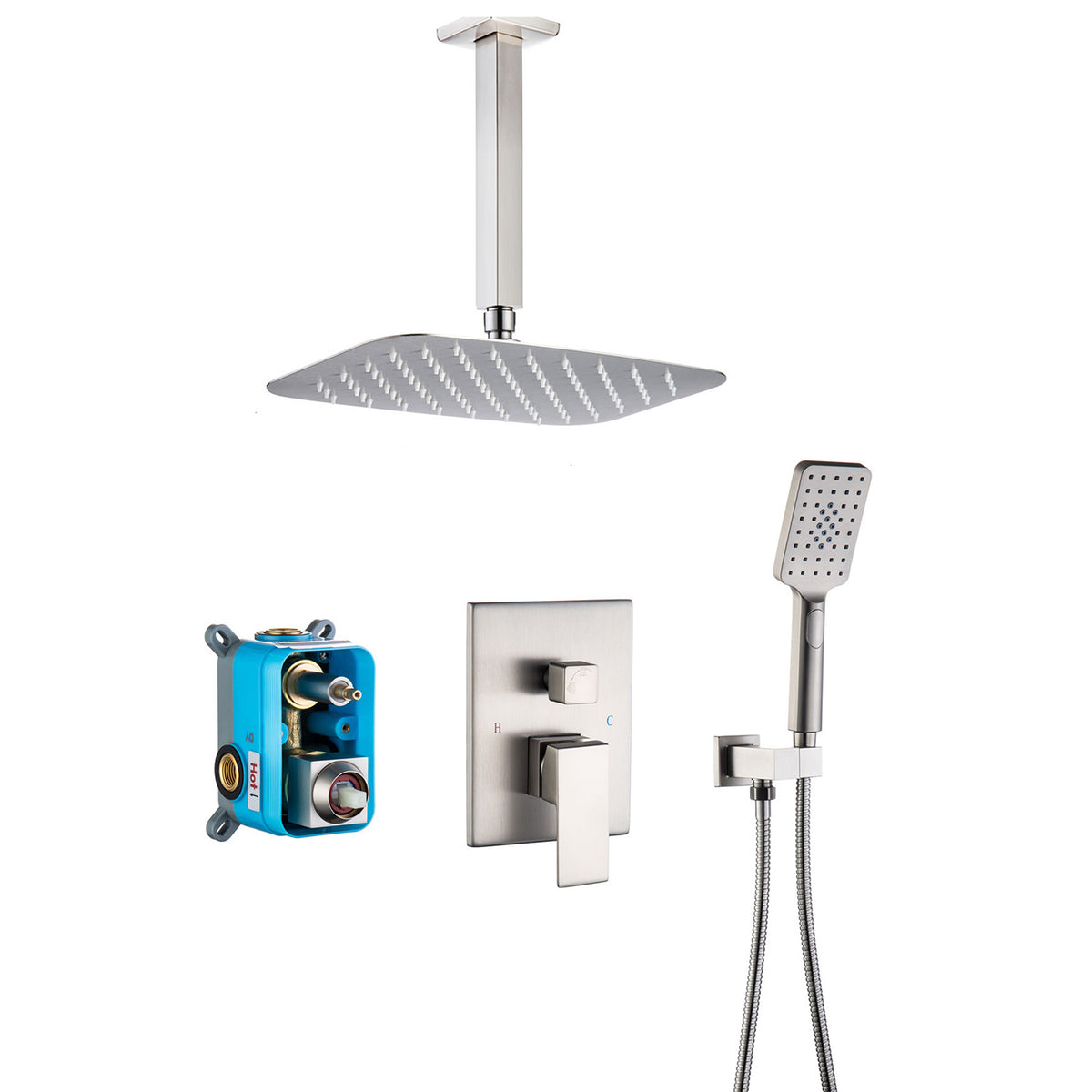 RAINLEX 12 in. Square Wall-Mount Complete Shower System with Rough-In Valve