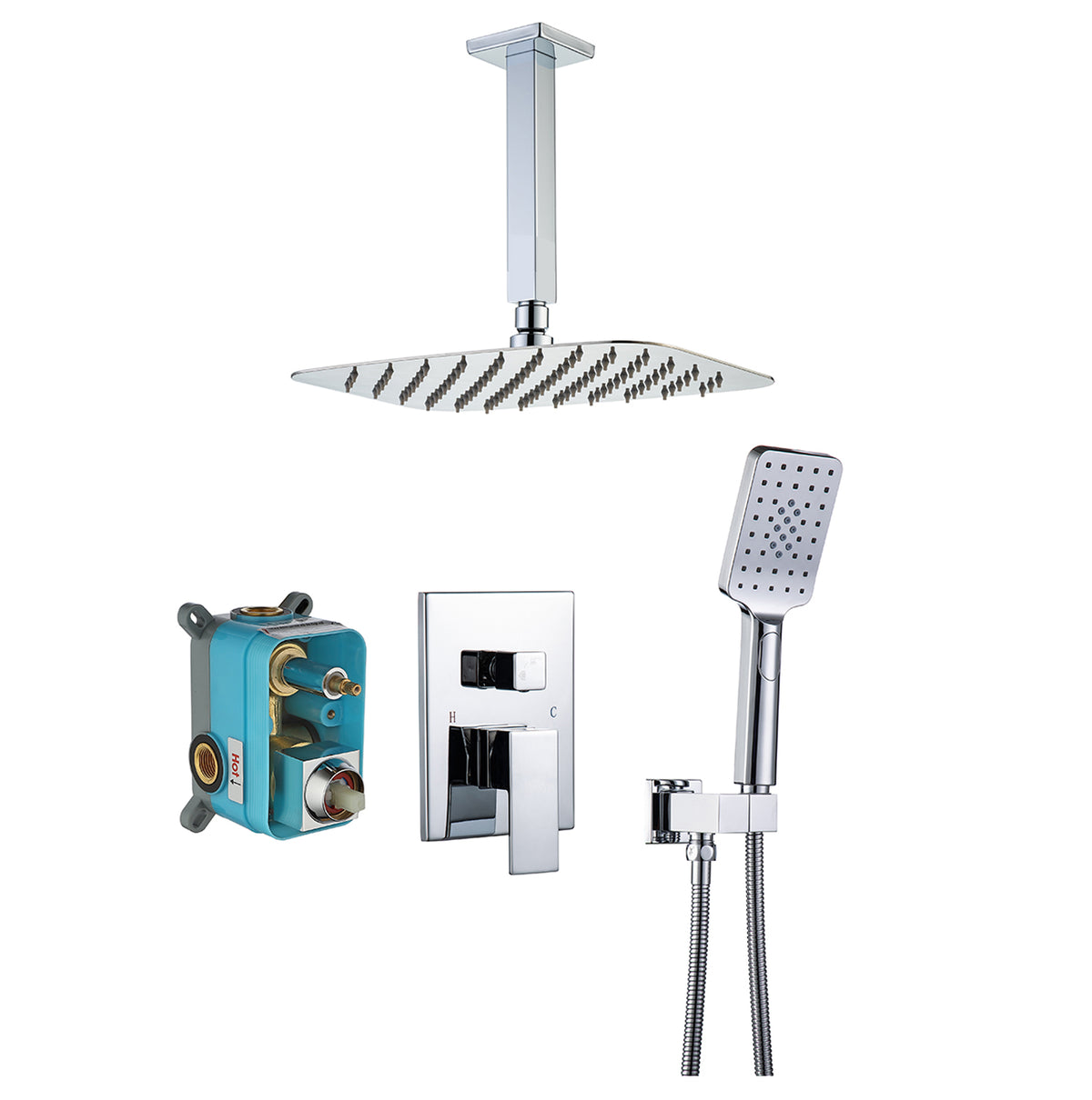 RAINLEX 12 in. Square Wall-Mount Complete Shower System with Rough-In Valve