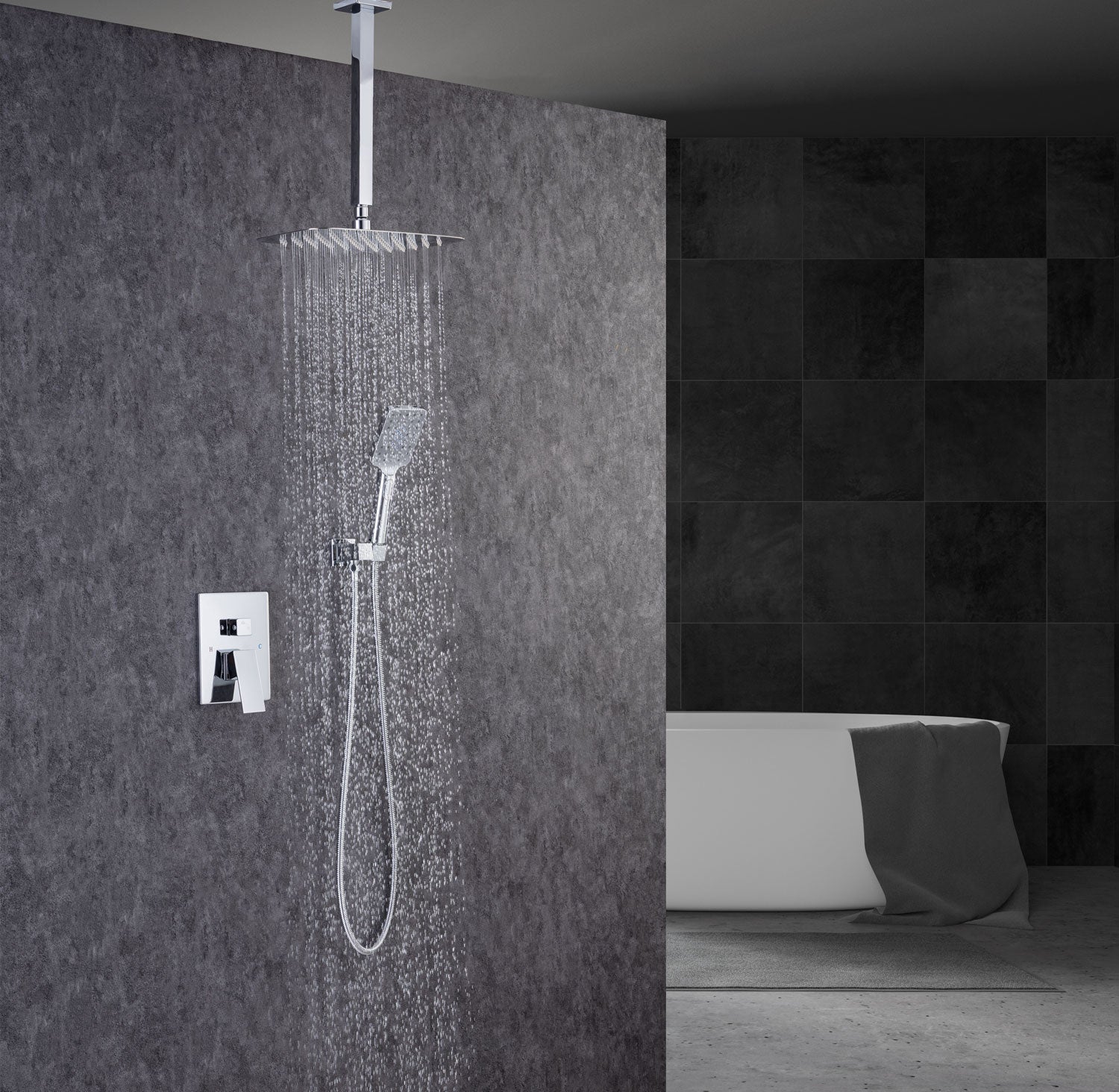Système de douche complet à montage mural de 12 po avec robinet d'installation brute RX97205-12 