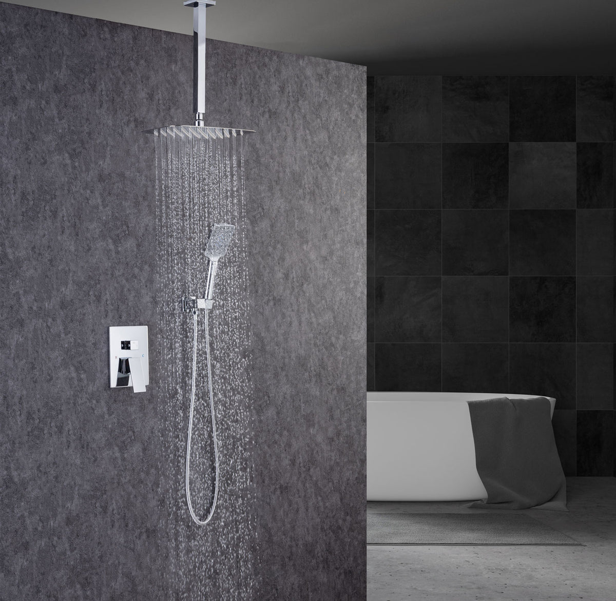 RAINLEX 12 in. Square Wall-Mount Complete Shower System with Rough-In Valve